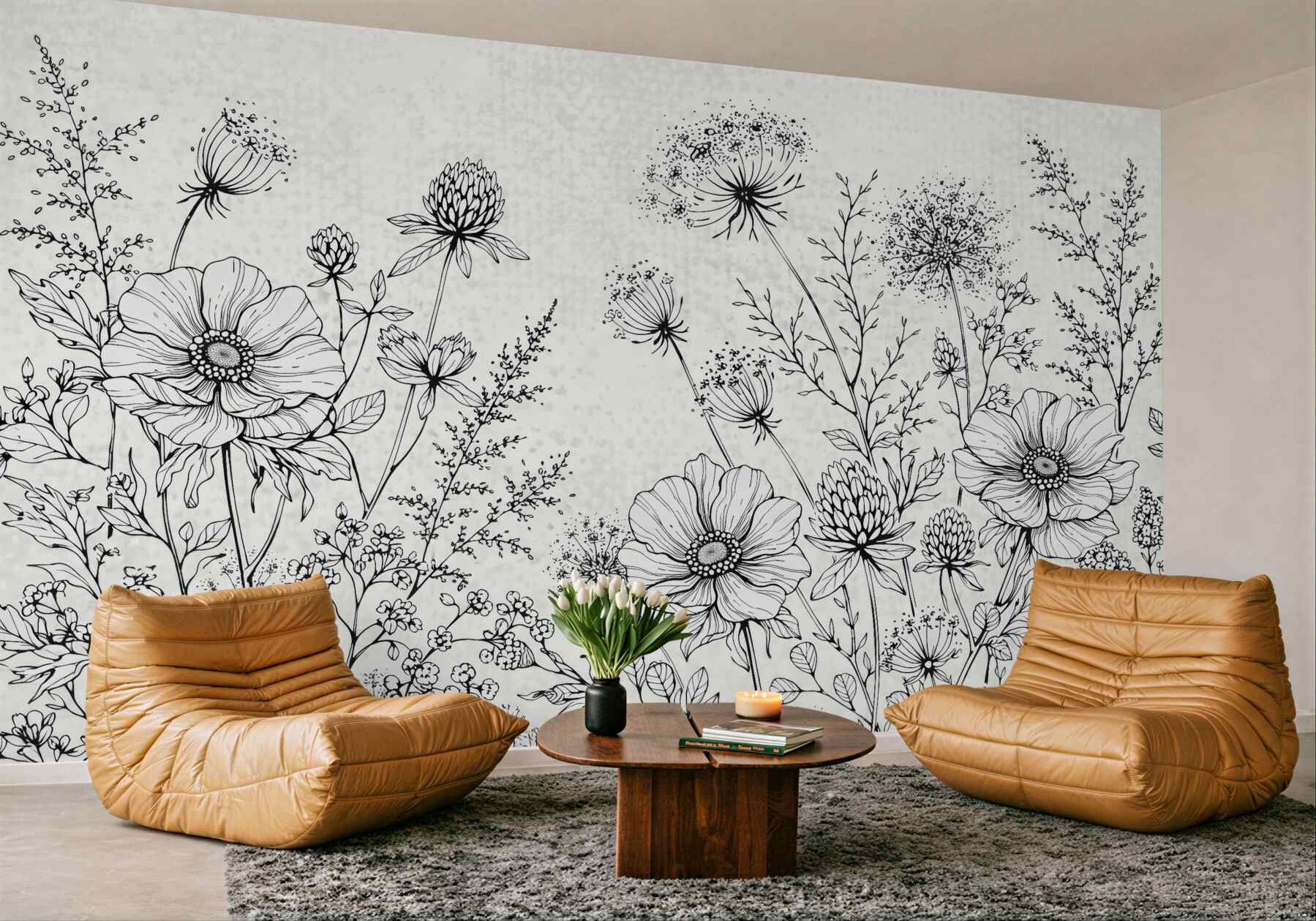 Fototapeta botaniczny szkic łąki w czerni