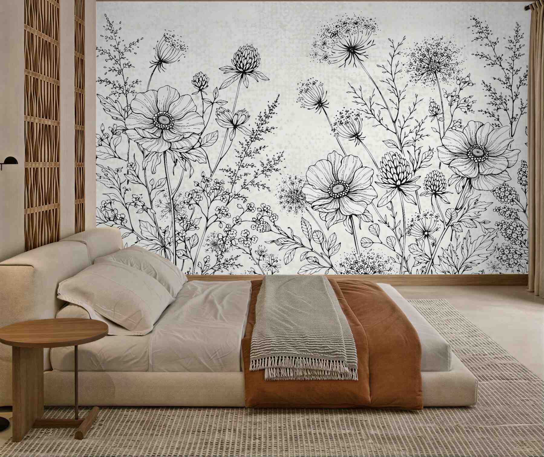 Fototapeta botaniczny szkic łąki w czerni