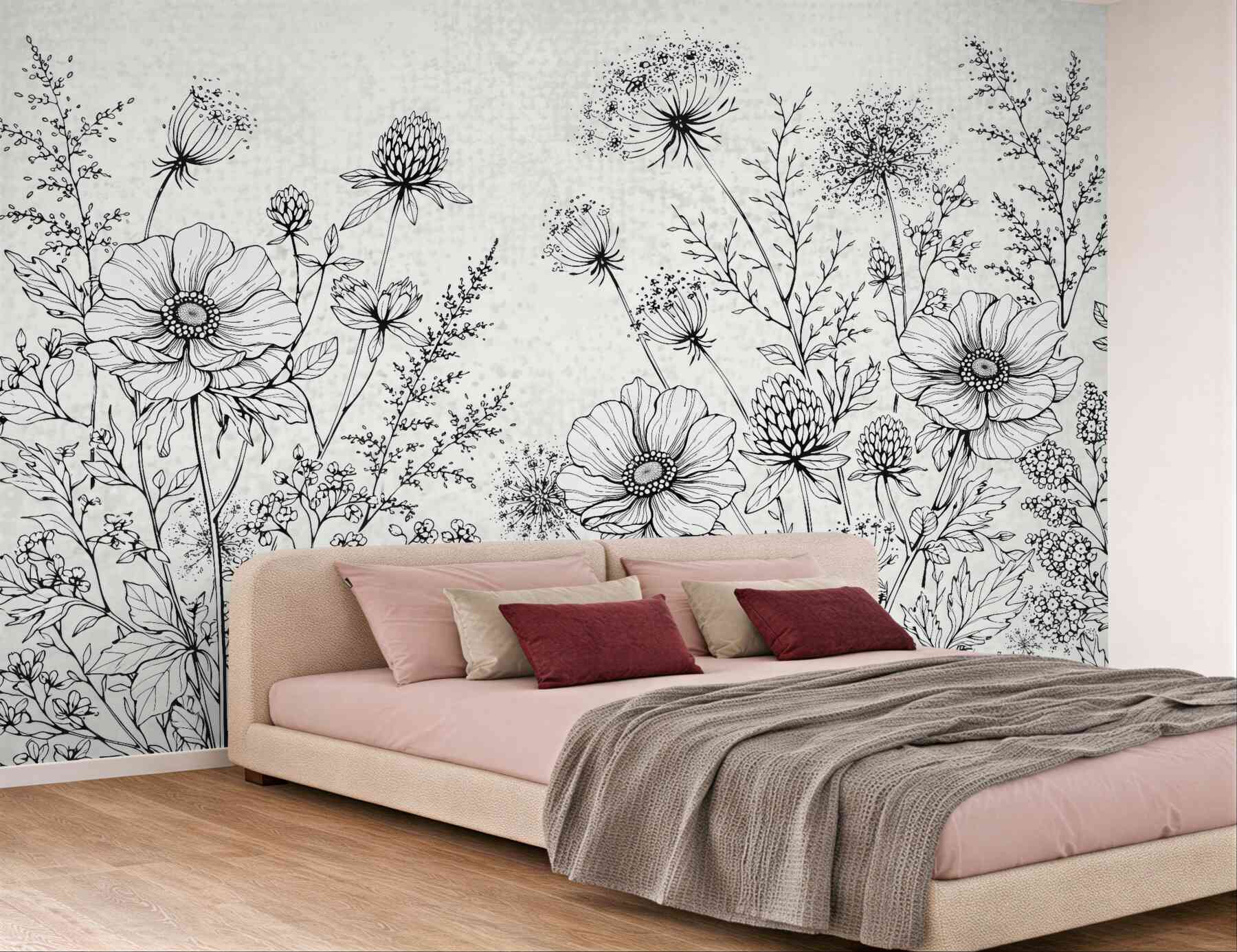 Fototapeta botaniczny szkic łąki w czerni