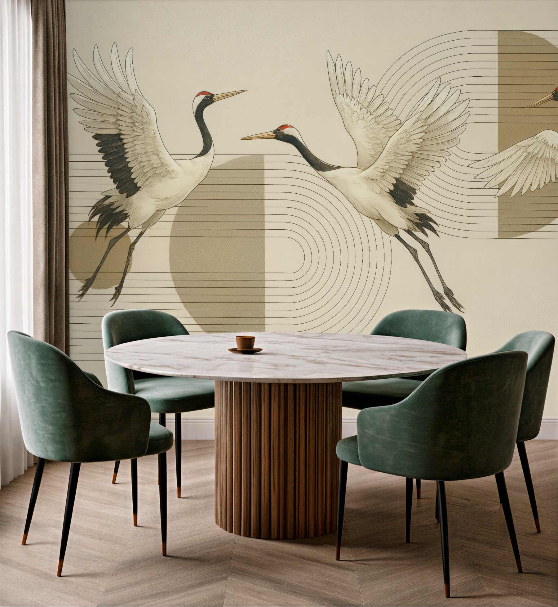 Fototapeta żurawie w geometrycznej kompozycji