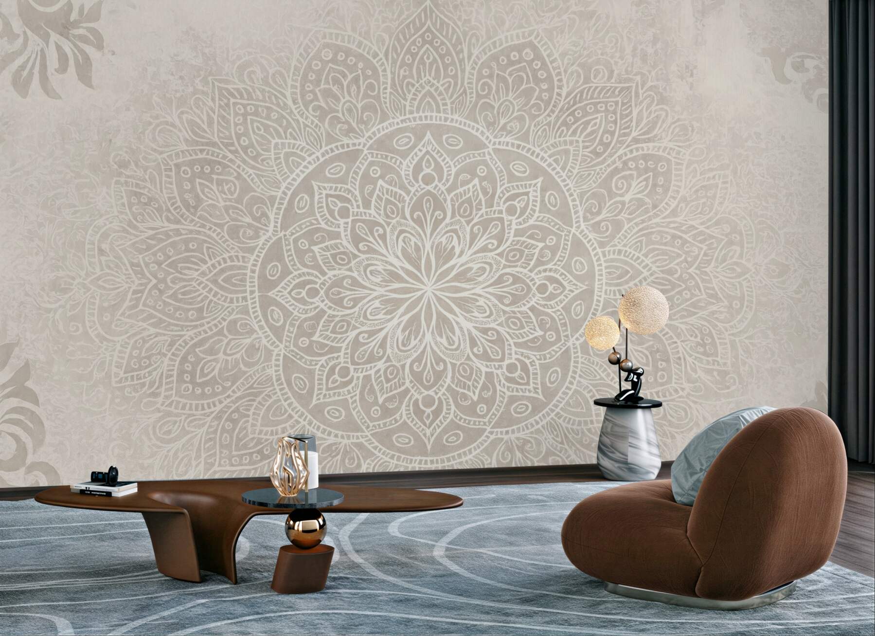 Fototapeta beżowa mandala w spokojnym stylu