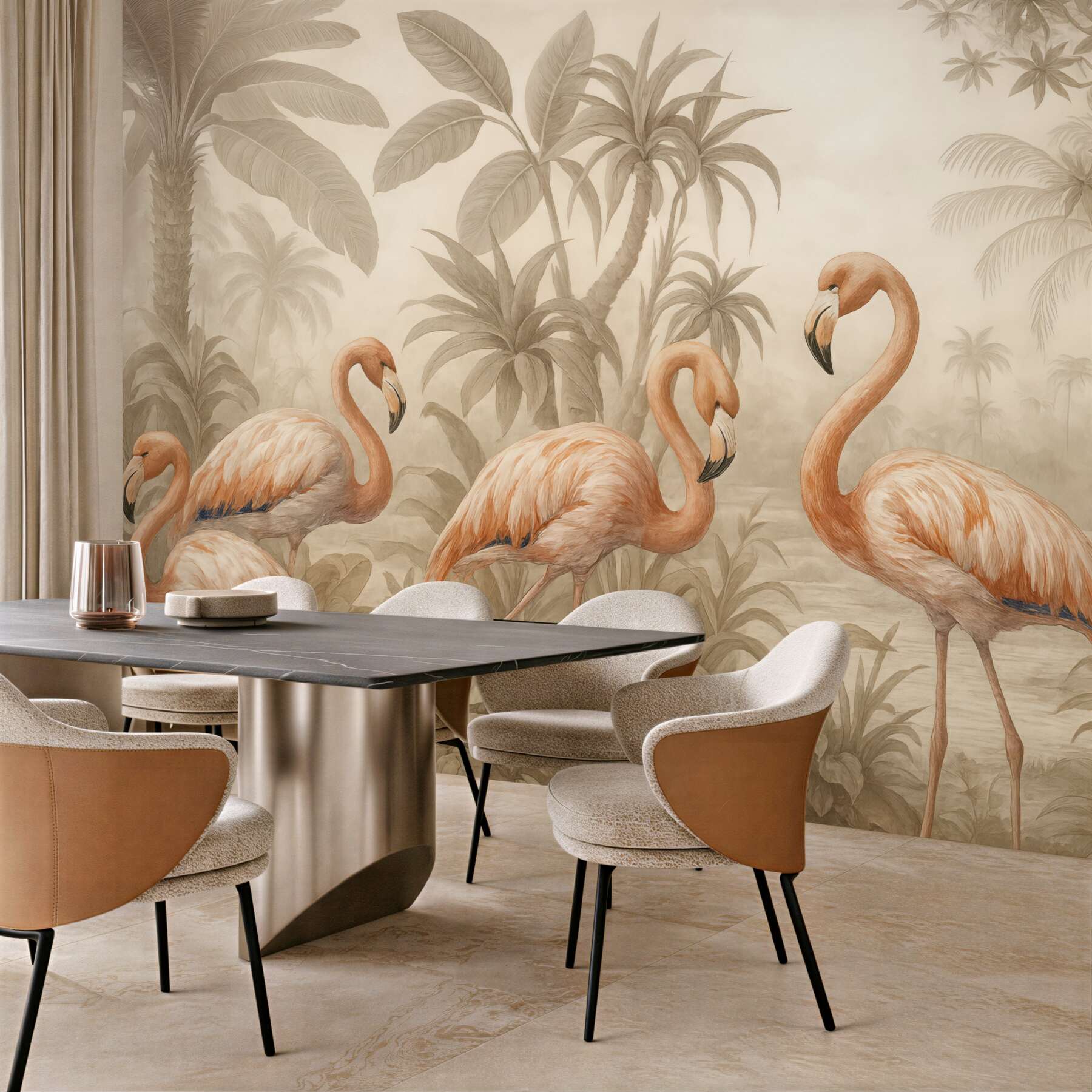 Fototapeta flamingi w tropikalnej sepia dżungli