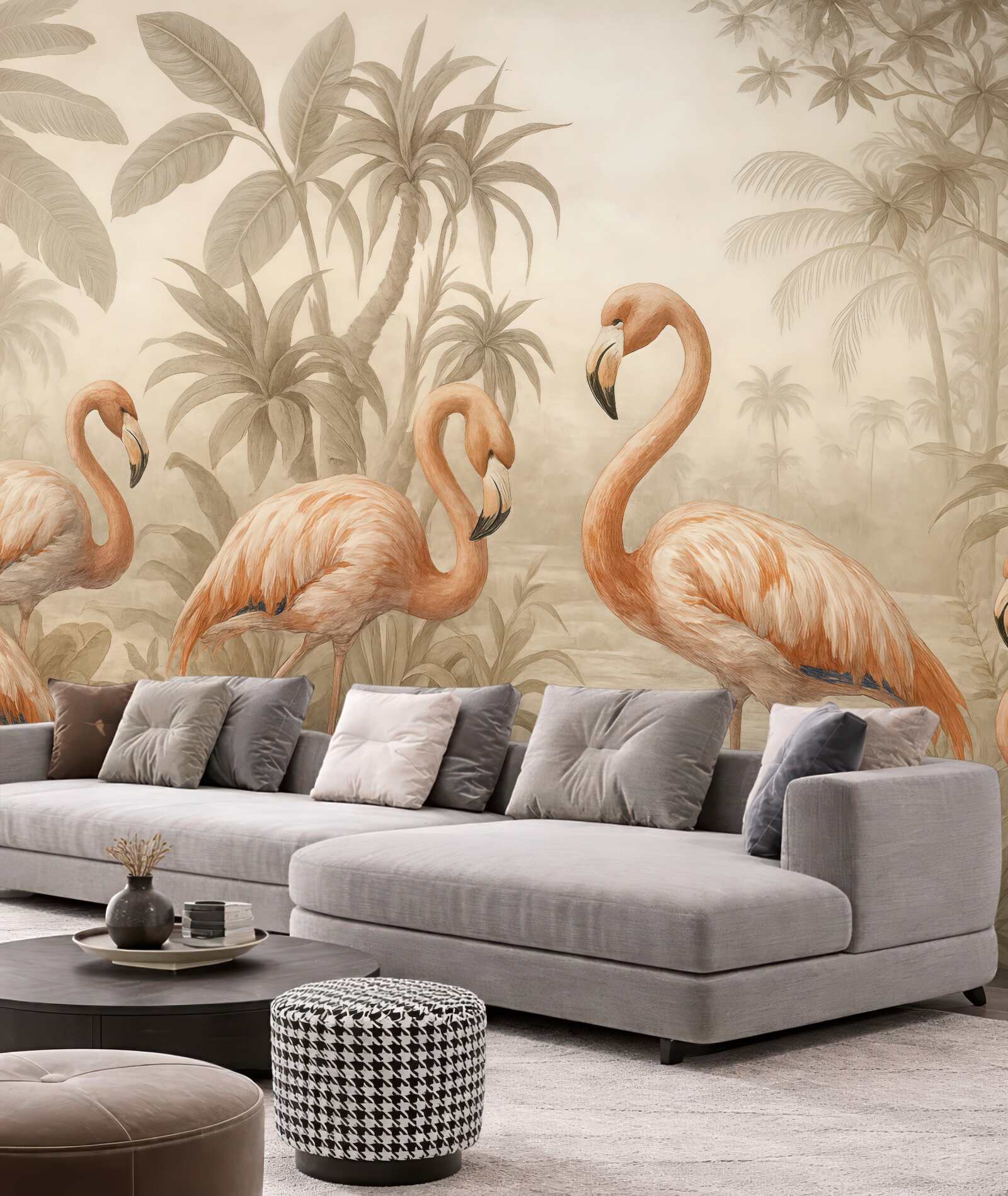 Fototapeta flamingi w tropikalnej sepia dżungli