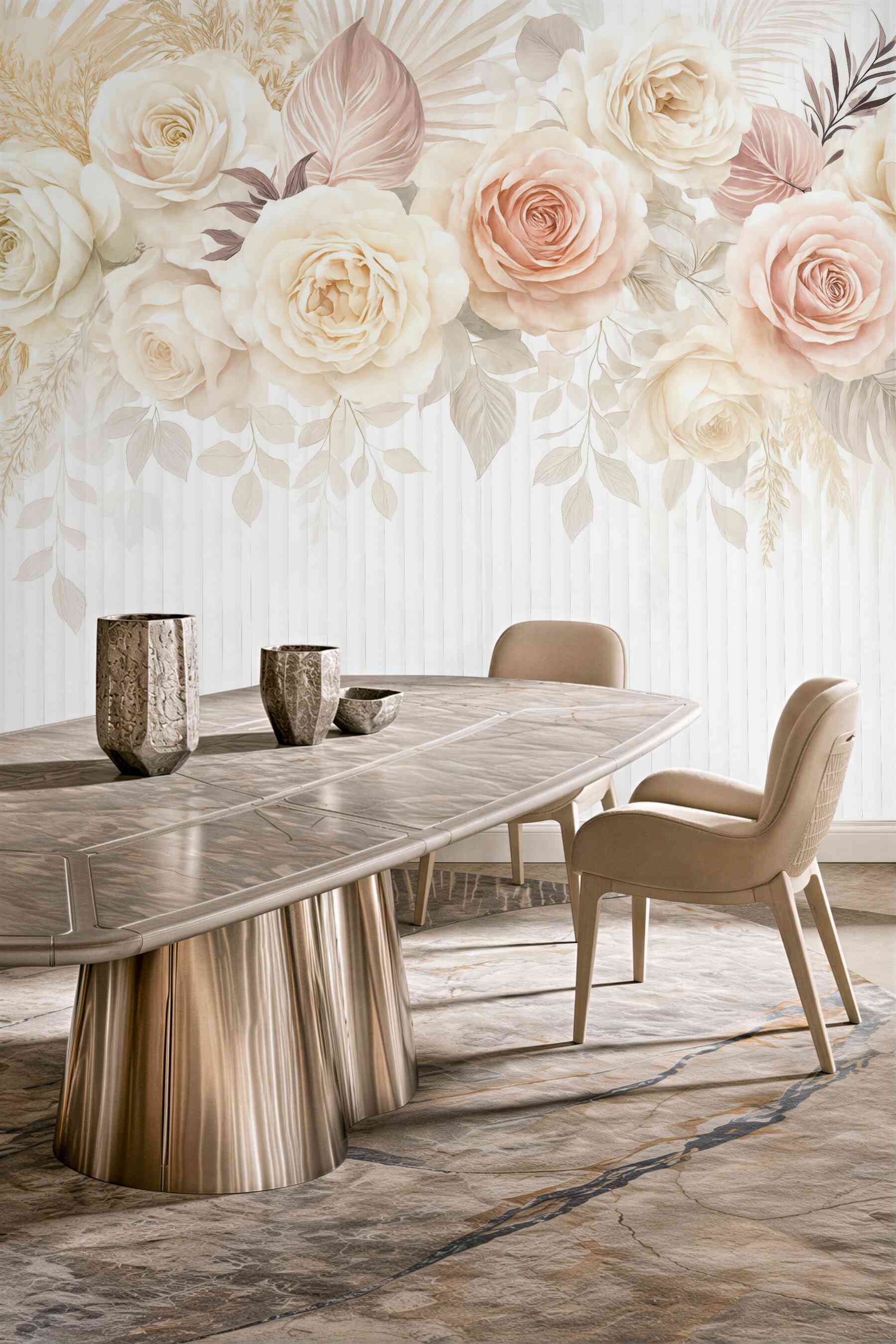 Fototapeta pudrowe róże w eleganckiej kompozycji
