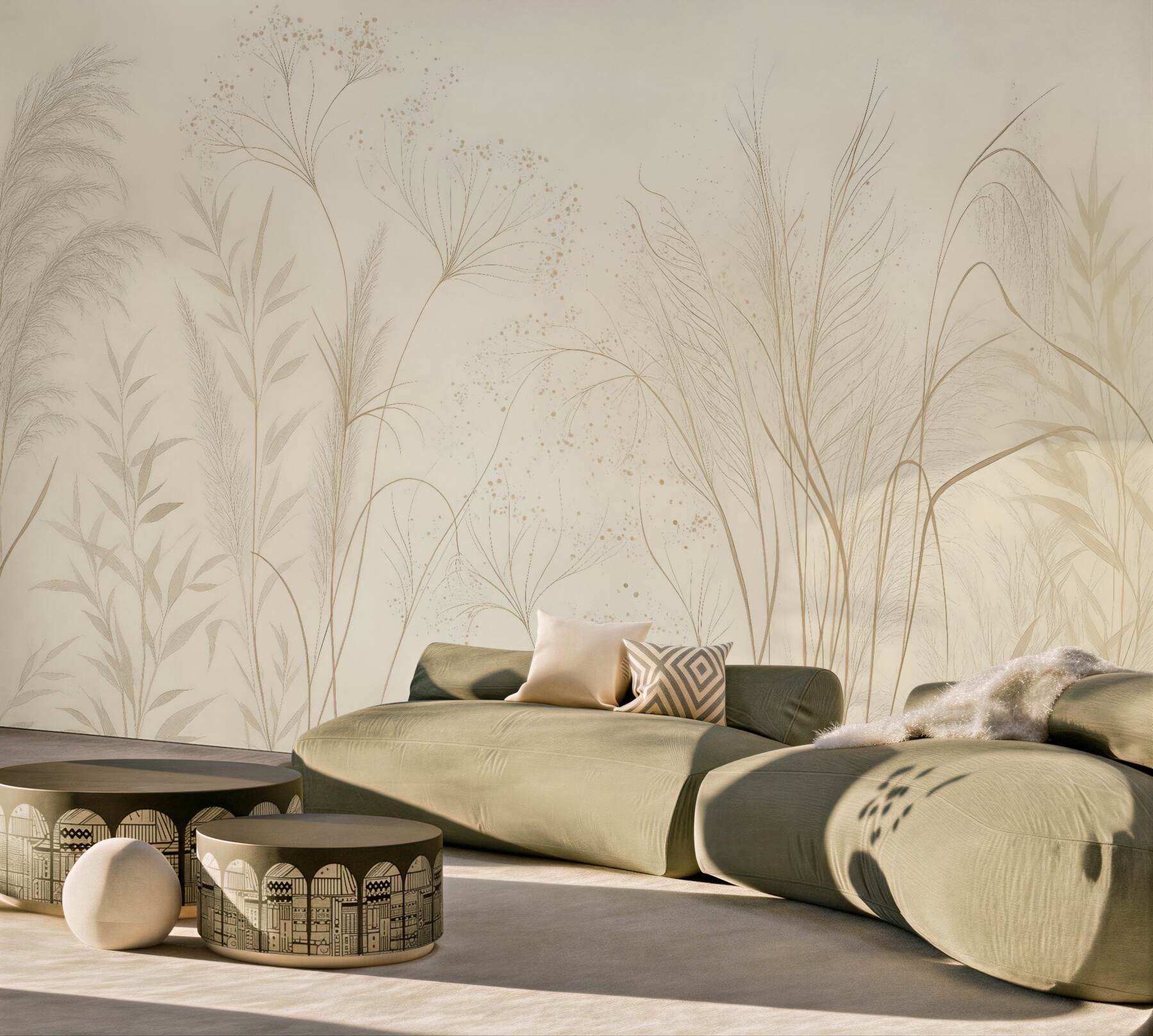 Fototapeta delikatne łąkowe trawy w sepii
