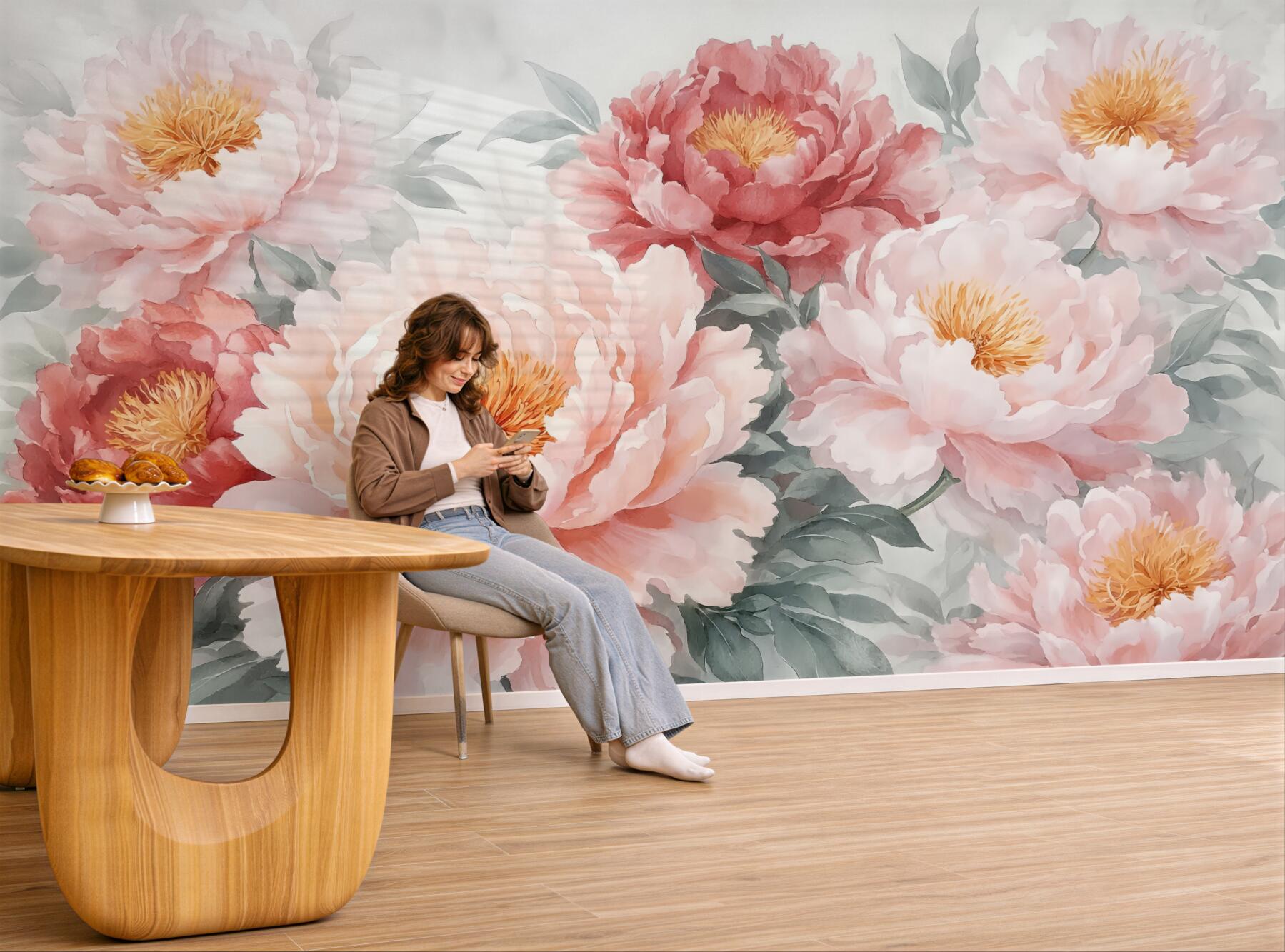 Fototapeta akwarelowe piwonie w pudrowym różu