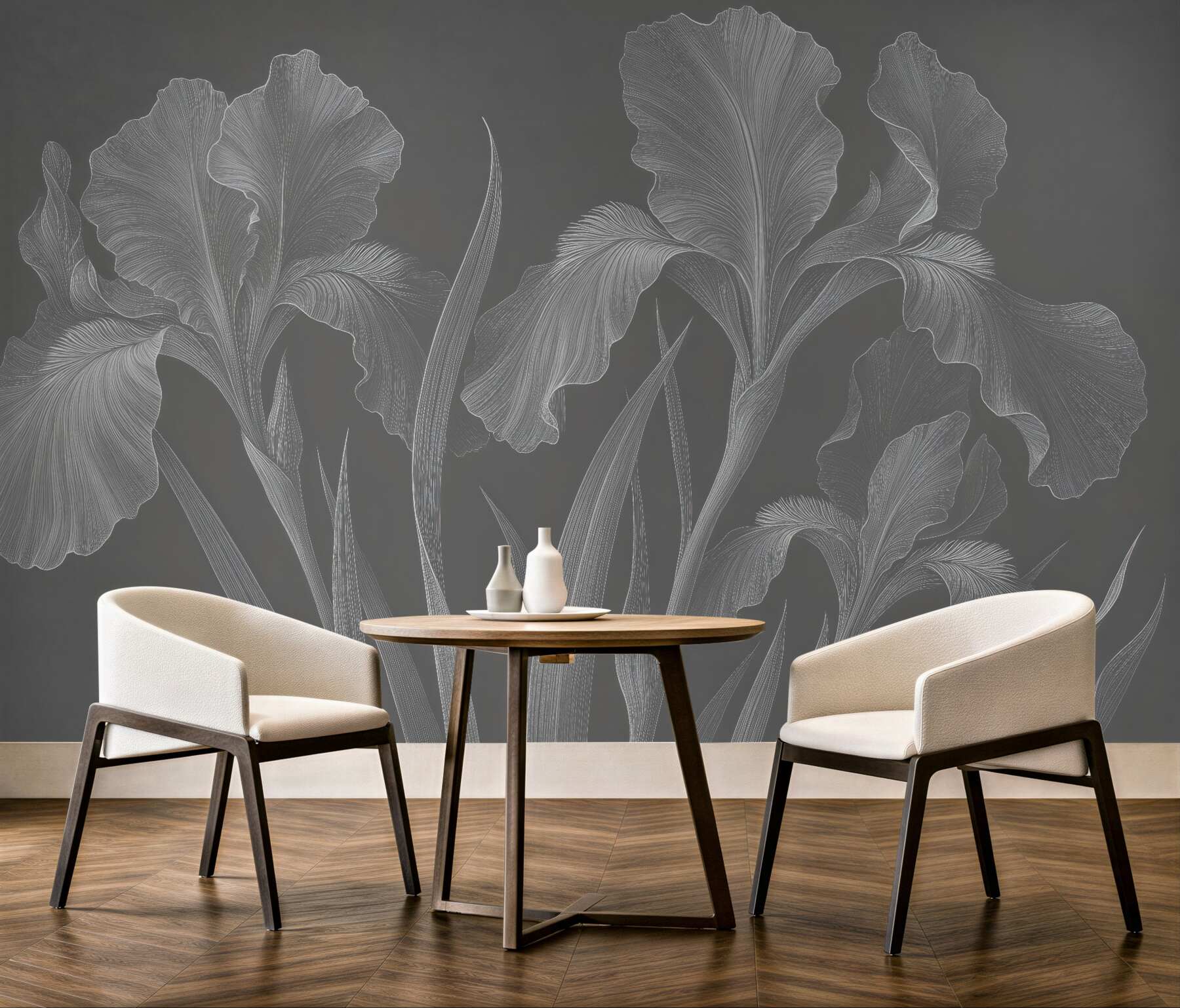 Fototapeta eleganckie irysy na grafitowym tle