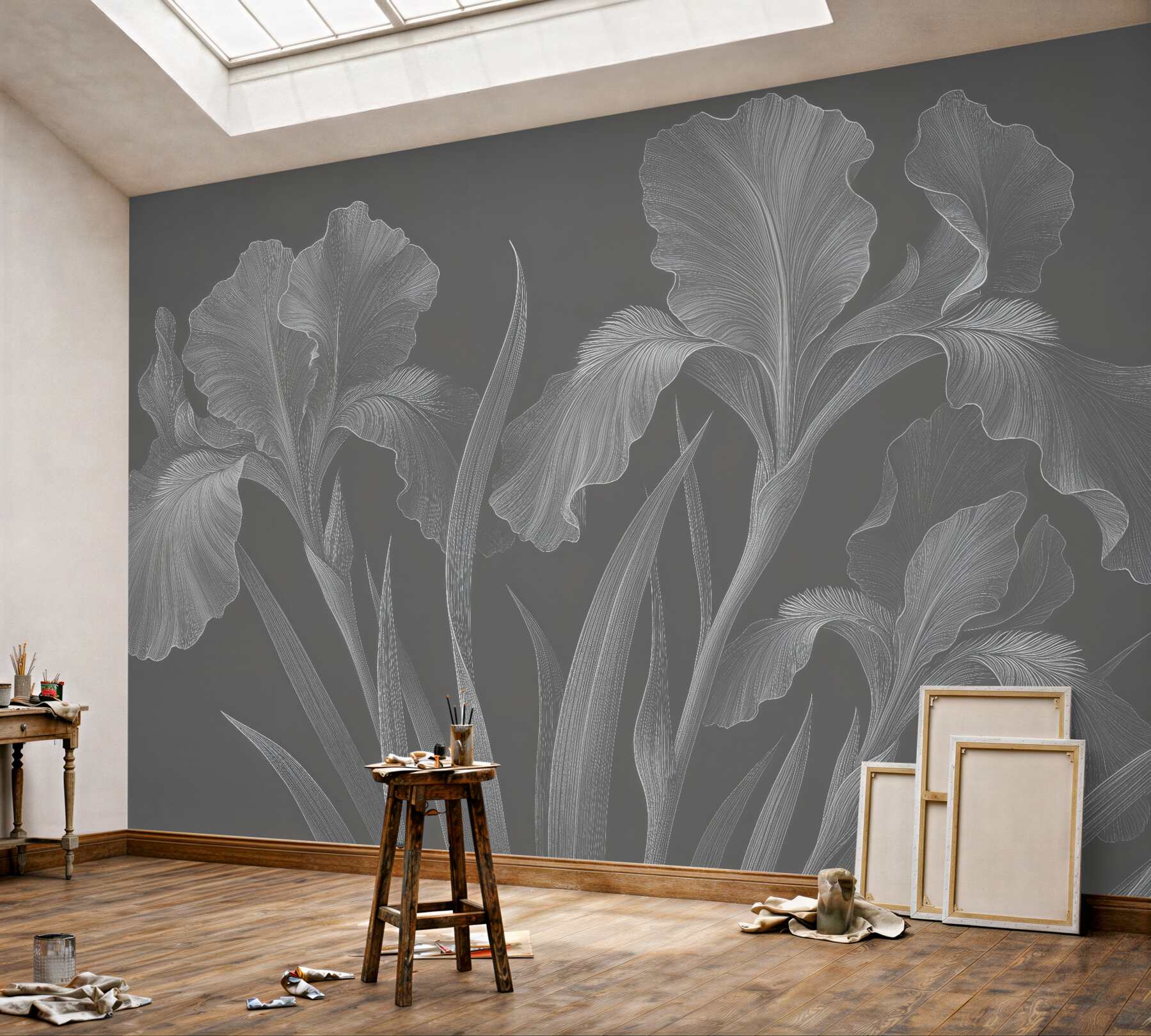 Fototapeta eleganckie irysy na grafitowym tle