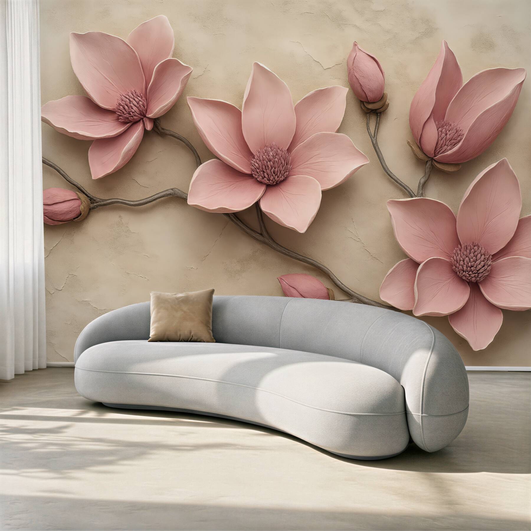 Fototapeta pudrowe magnolie na beżowym tle