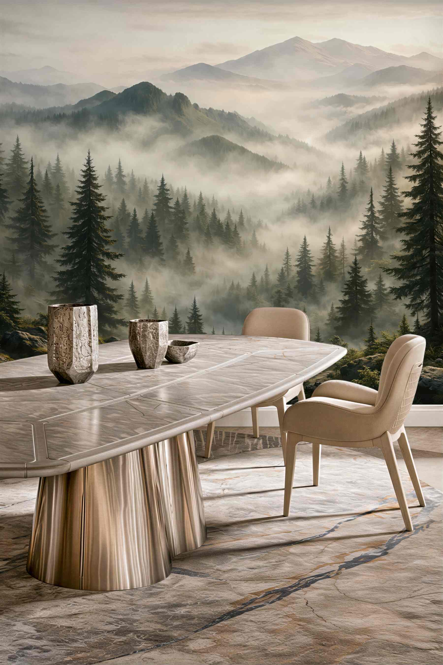 Fototapeta mglisty górski las o świcie
