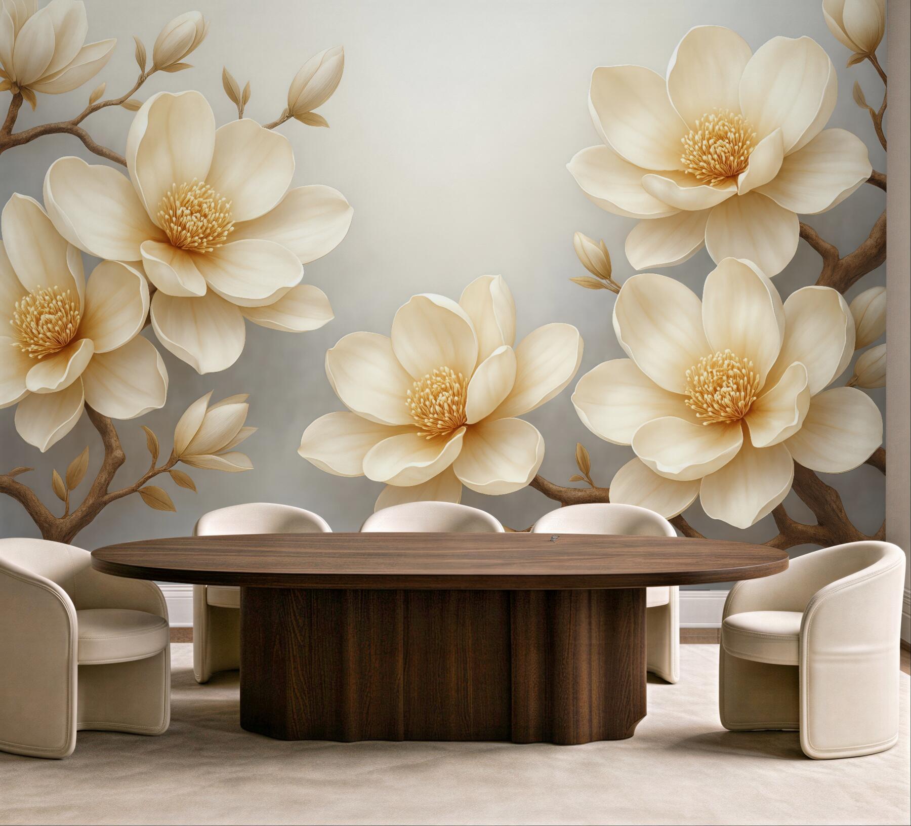 Fototapeta kremowe magnolie na szarym tle
