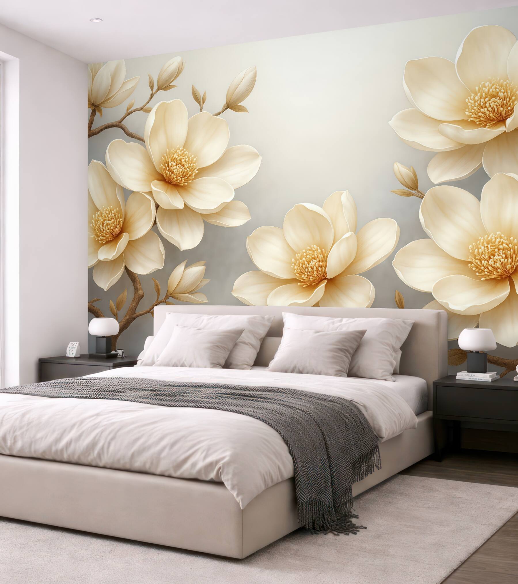 Fototapeta kremowe magnolie na szarym tle