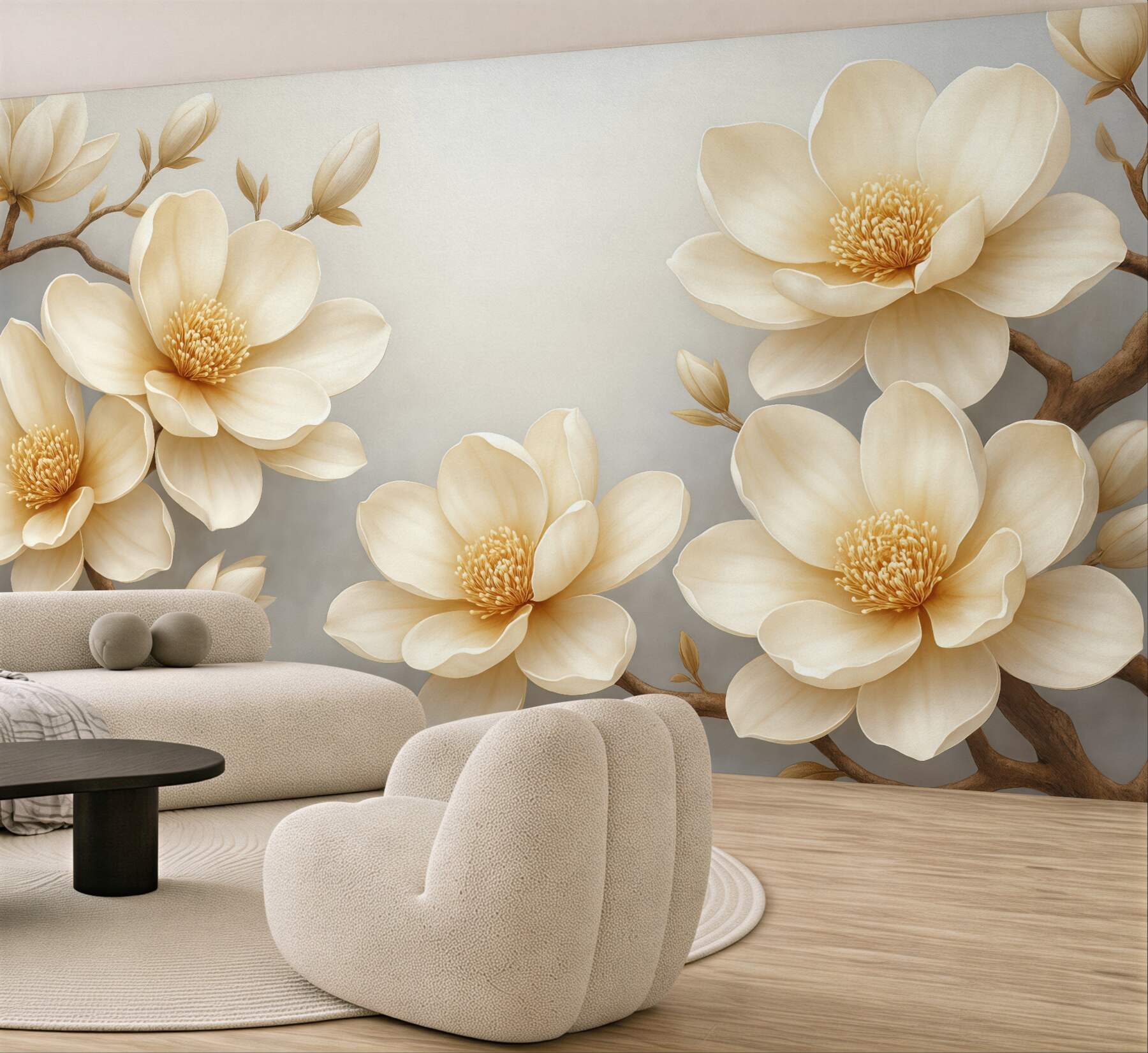 Fototapeta kremowe magnolie na szarym tle