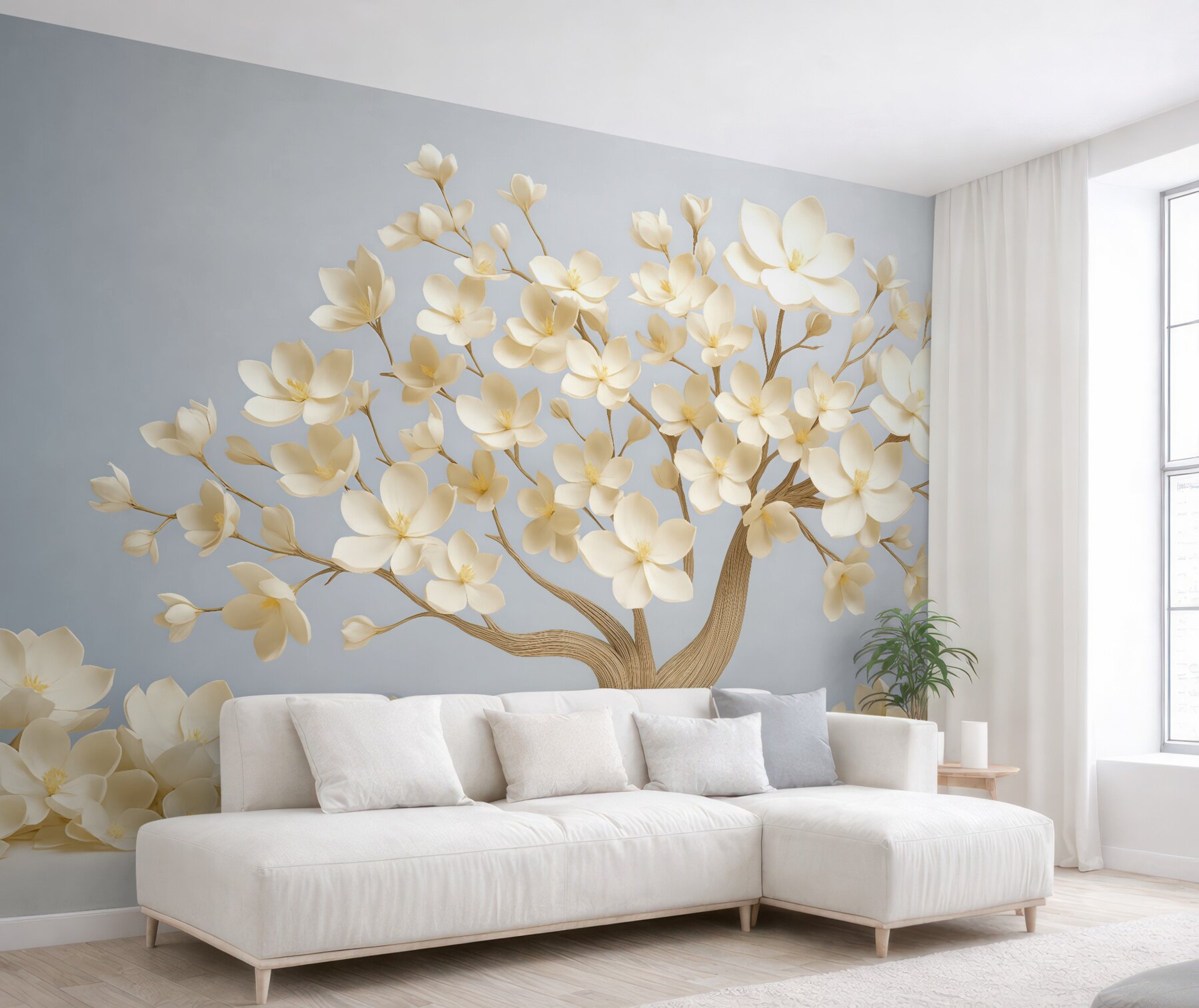 Fototapeta kremowe drzewo magnolii w delikatnym blasku