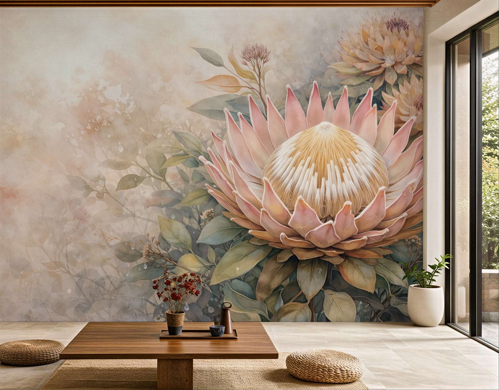 Fototapeta romantyczna protea w pastelowym ogrodzie