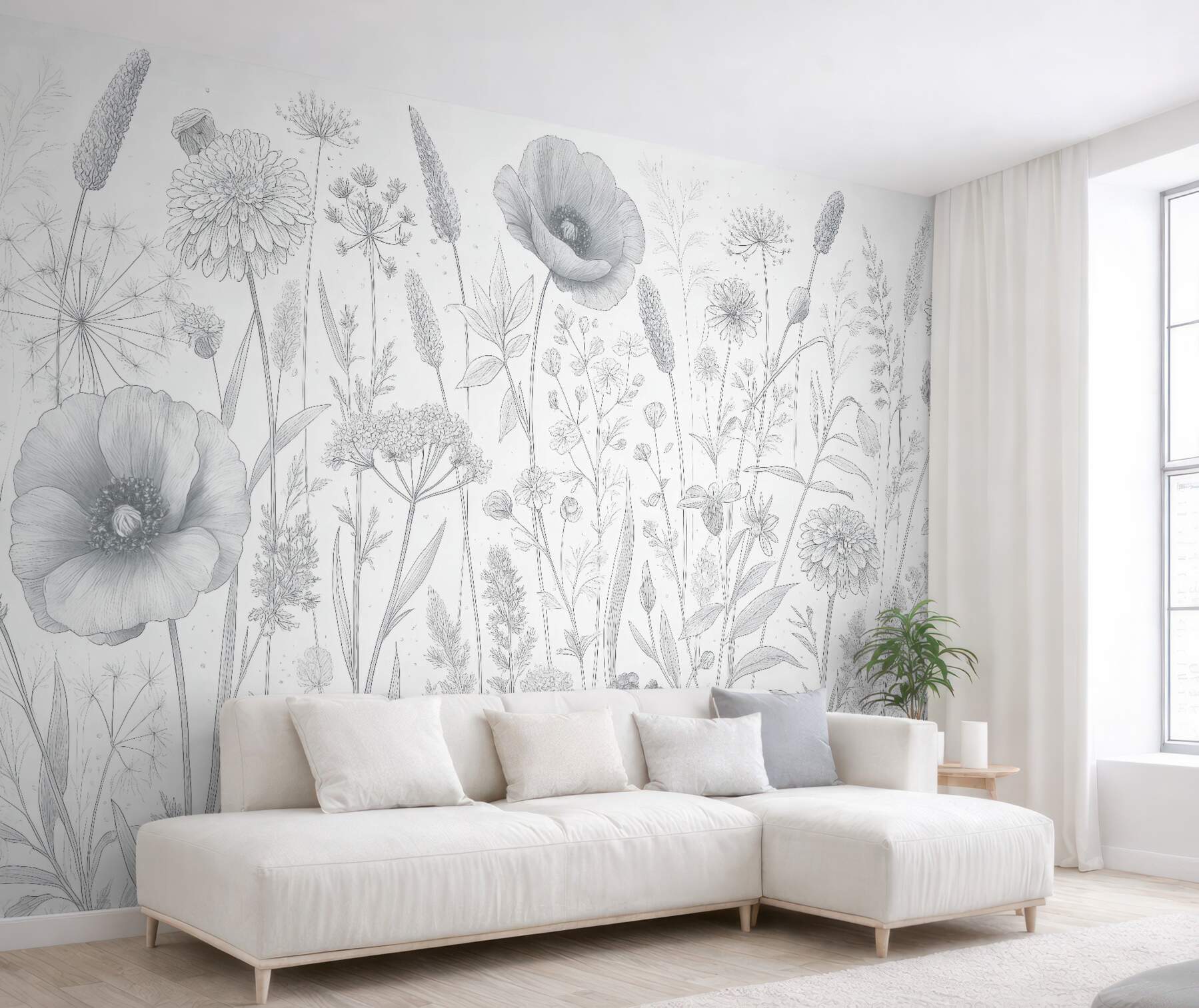 Fototapeta delikatna łąka w szkicu botanicznym