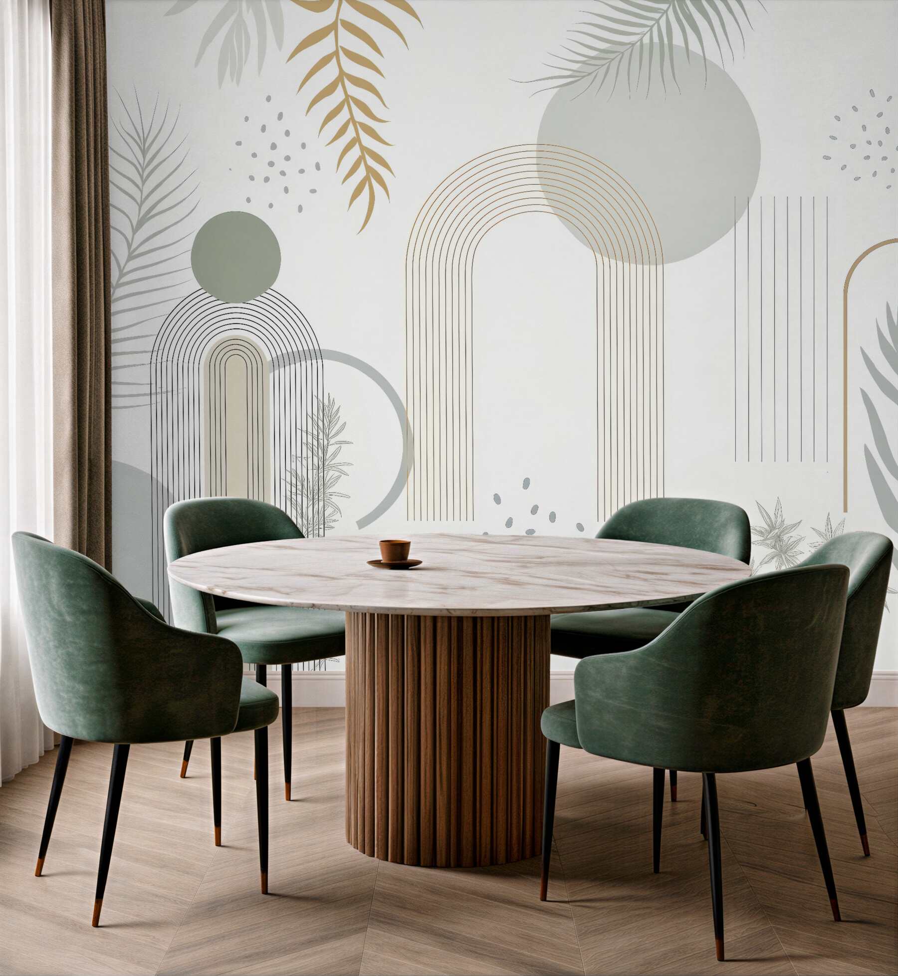 Fototapeta botaniczna abstrakcja z geometrycznymi łukami