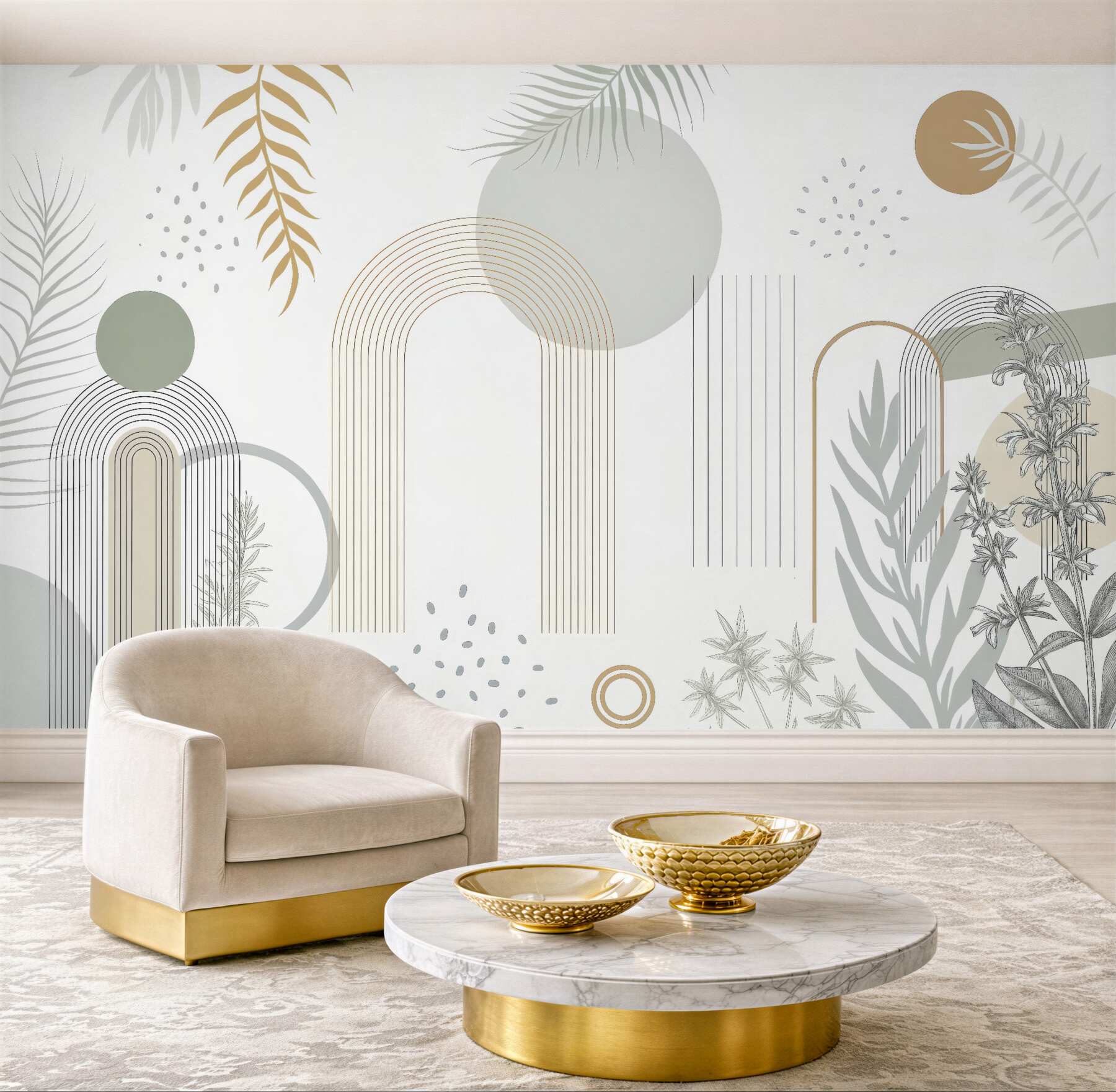 Fototapeta botaniczna abstrakcja z geometrycznymi łukami