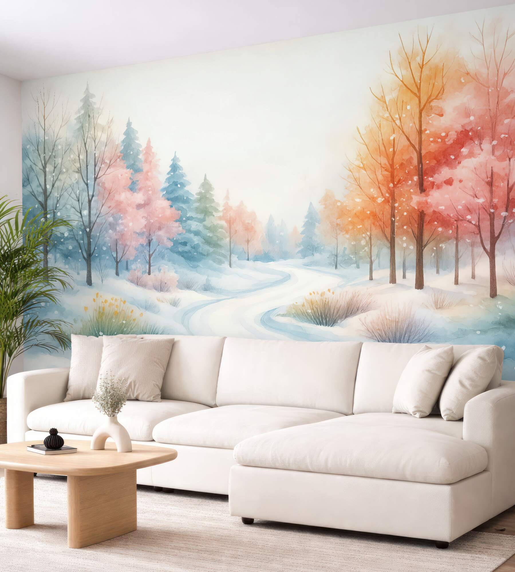 Fototapeta bajkowy zimowy las w pastelach