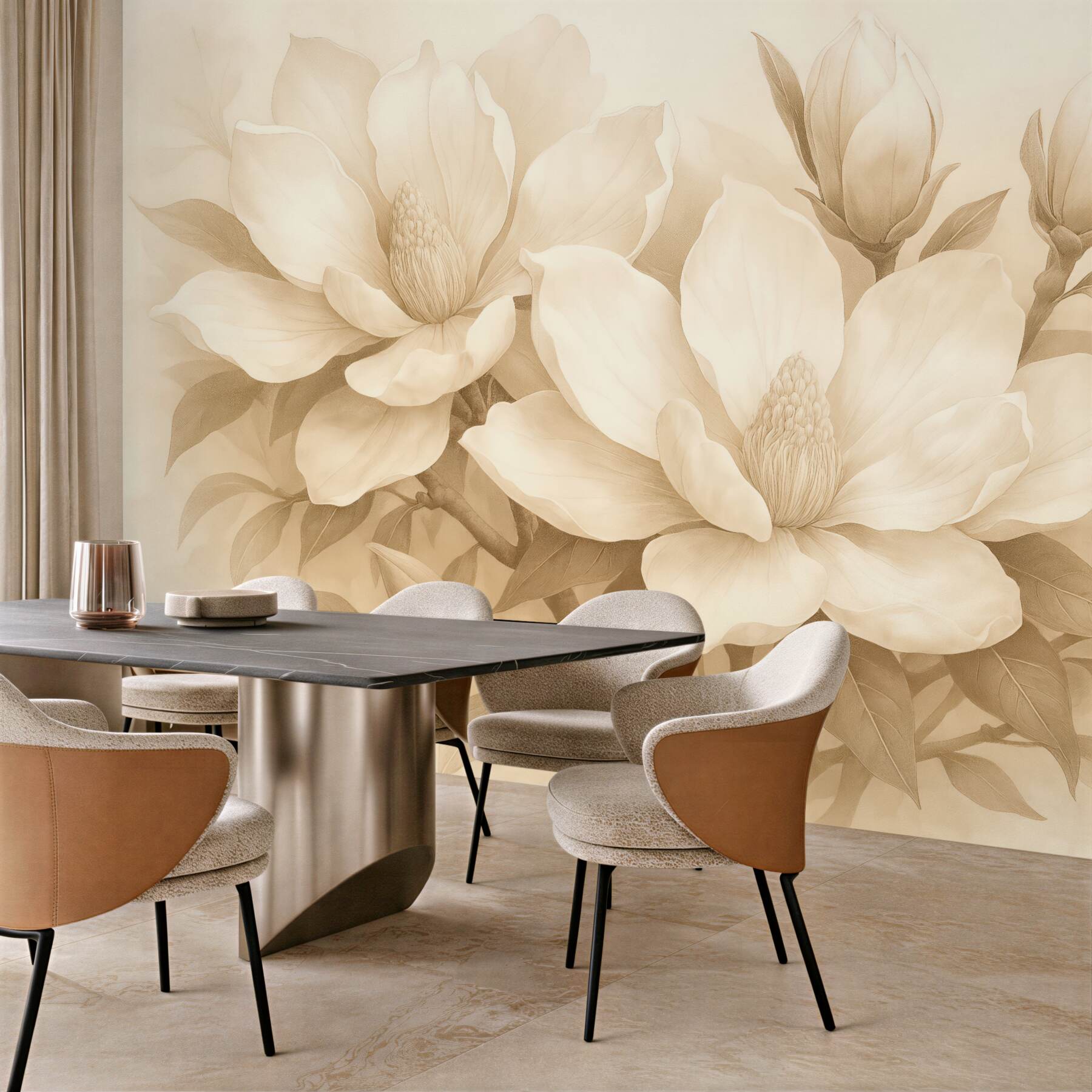 Fototapeta sepiowe magnolie w eleganckim stylu