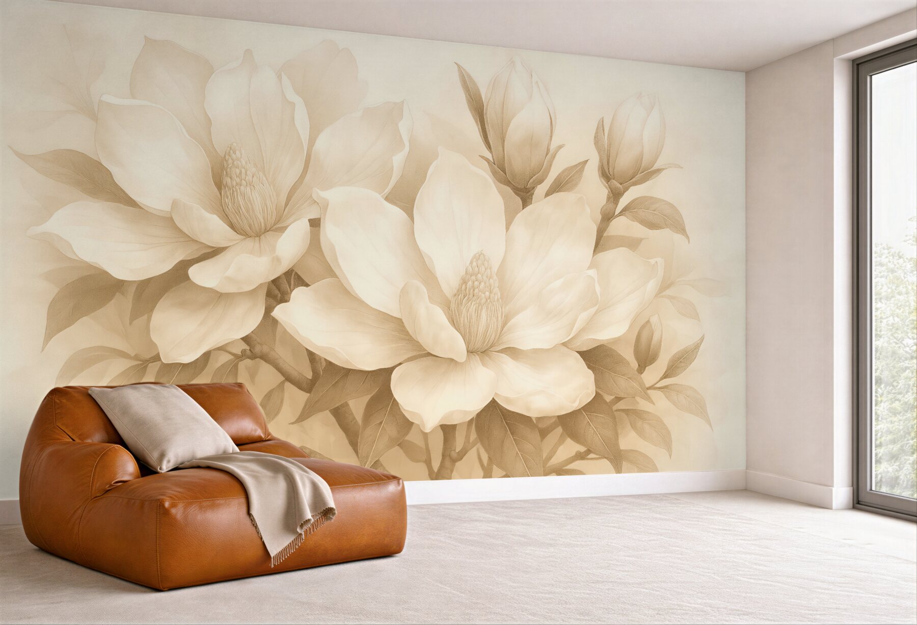 Fototapeta sepiowe magnolie w eleganckim stylu