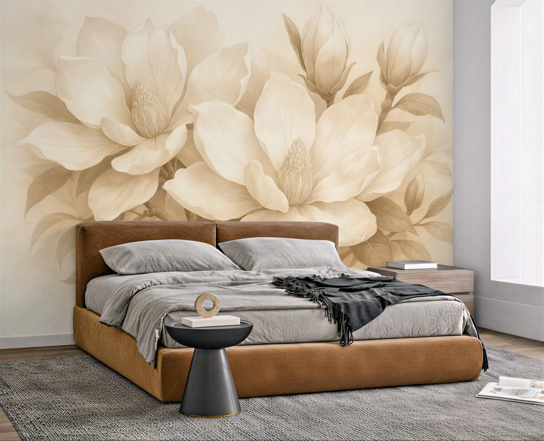 Fototapeta sepiowe magnolie w eleganckim stylu