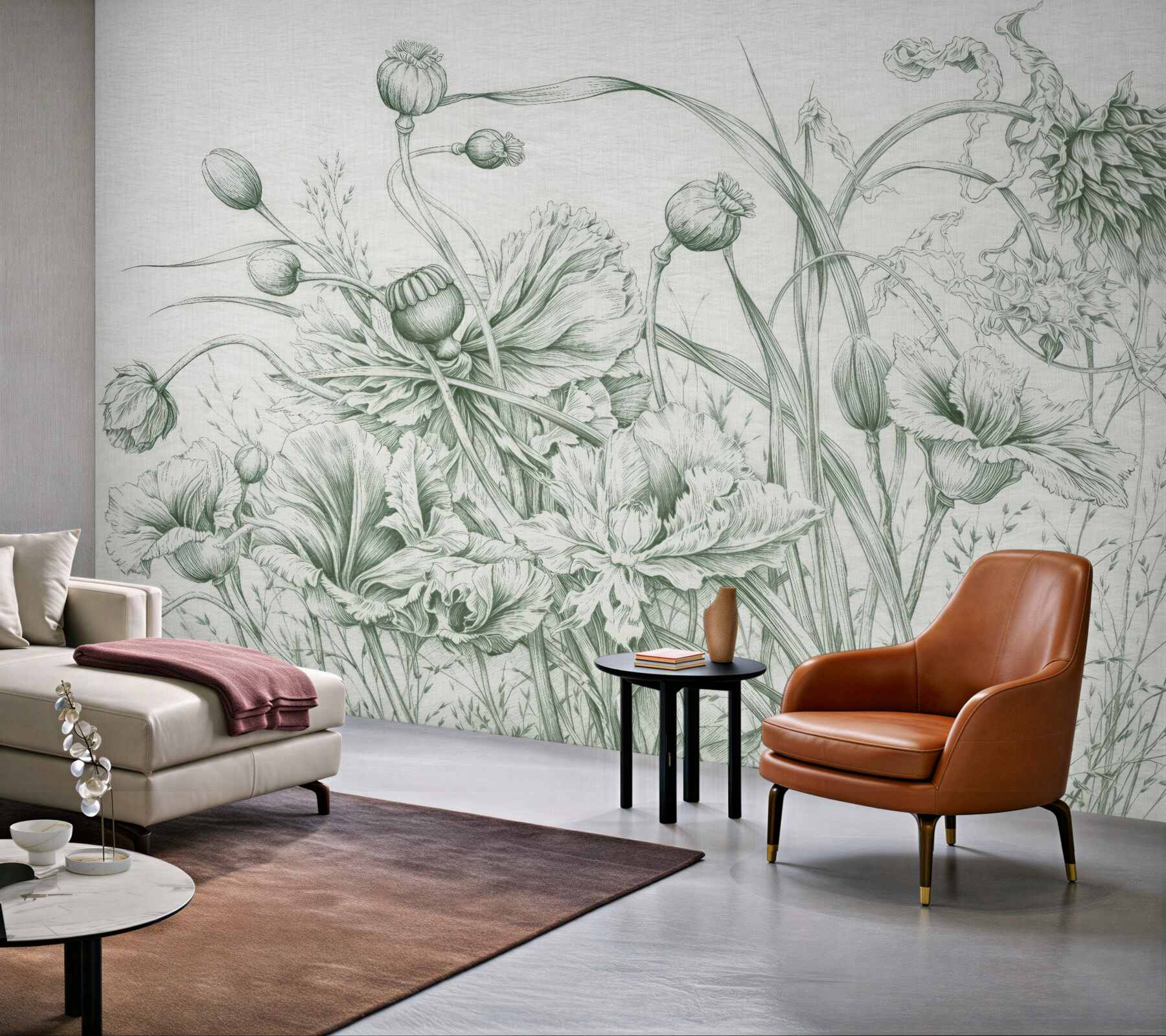 Fototapeta botaniczny szkic maków i traw