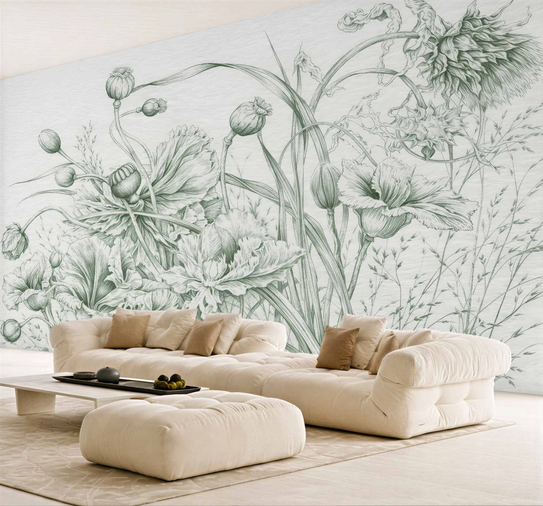 Fototapeta botaniczny szkic maków i traw
