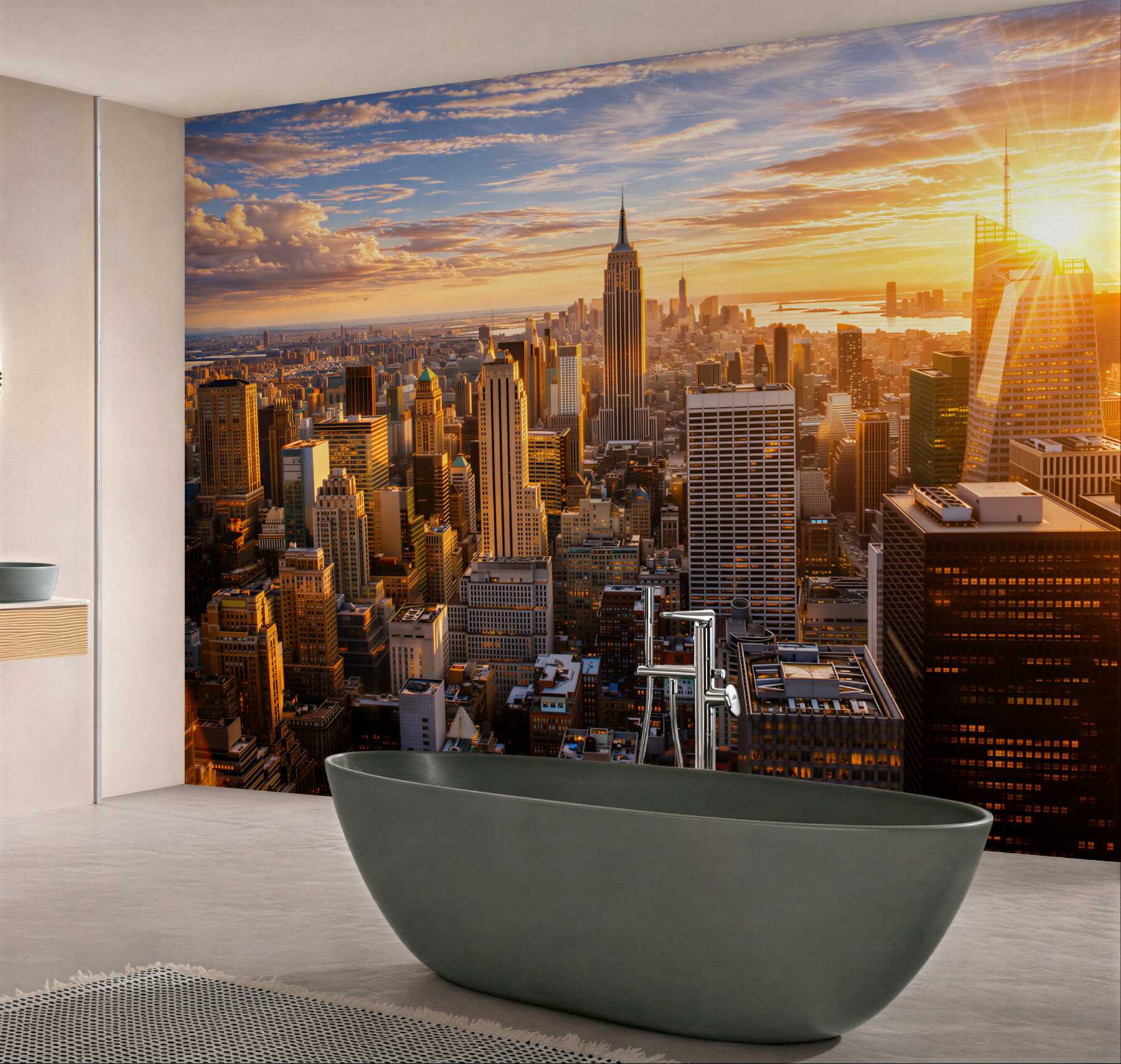 Fototapeta Manhattan o zachodzie słońca złota panorama miasta do salonu