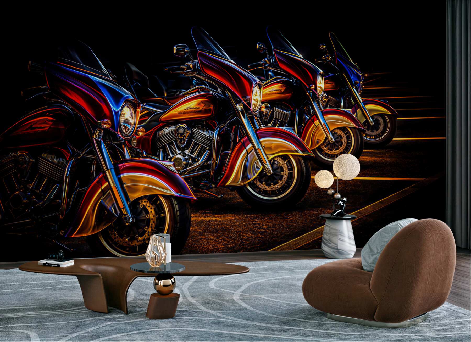 Fototapeta motocykle nocą w neonowym świetle do męskiego wnętrza