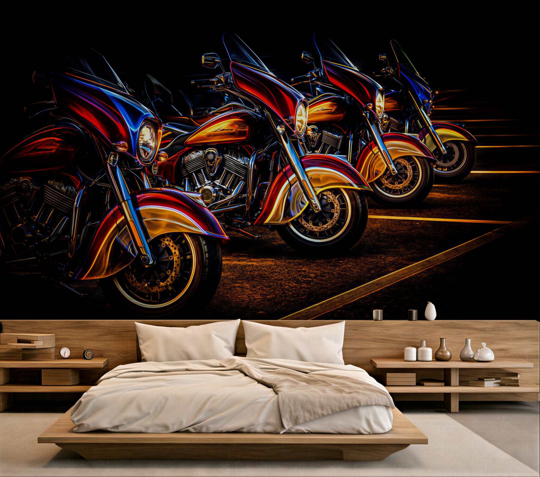 Fototapeta motocykle nocą w neonowym świetle do męskiego wnętrza