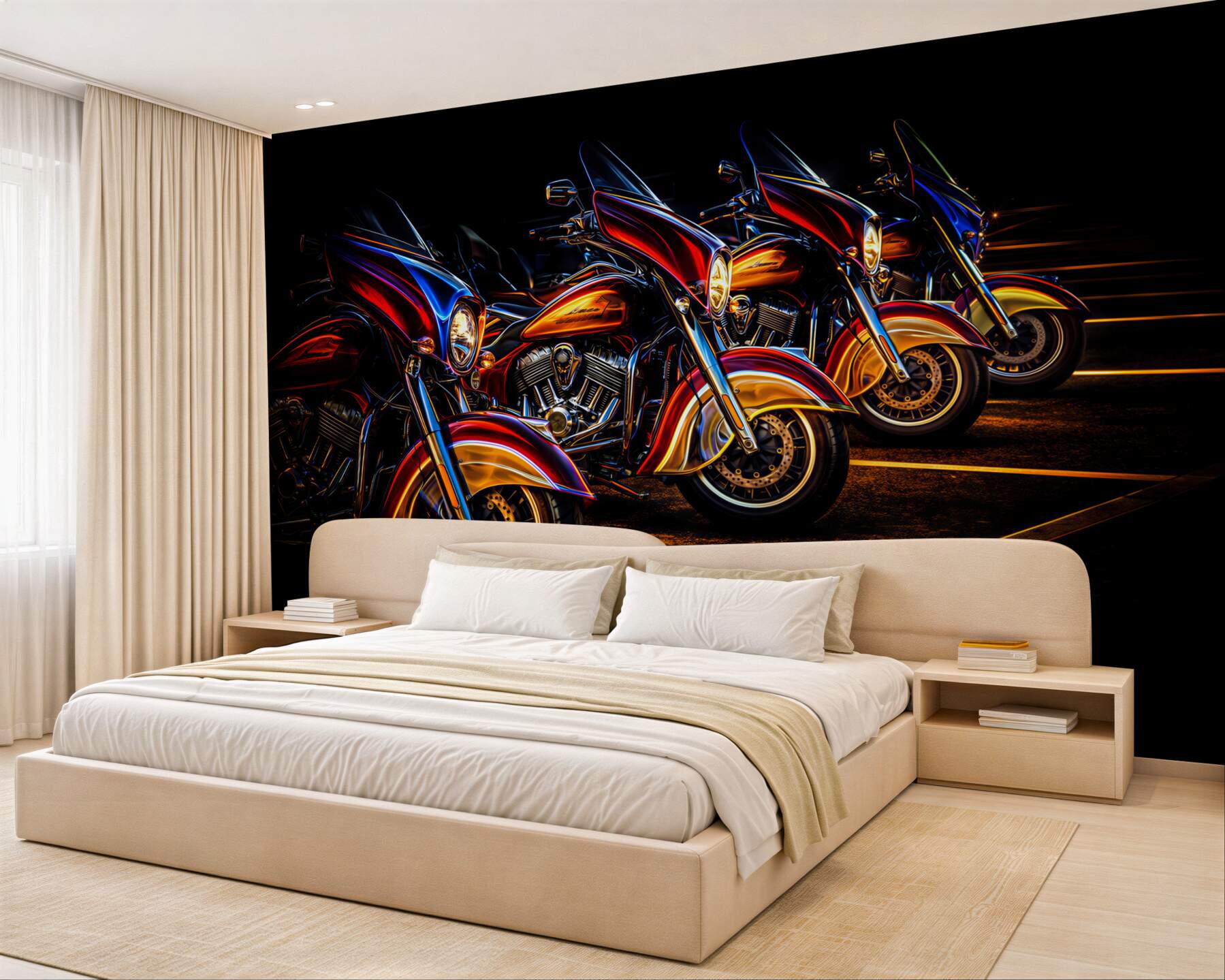 Fototapeta motocykle nocą w neonowym świetle do męskiego wnętrza