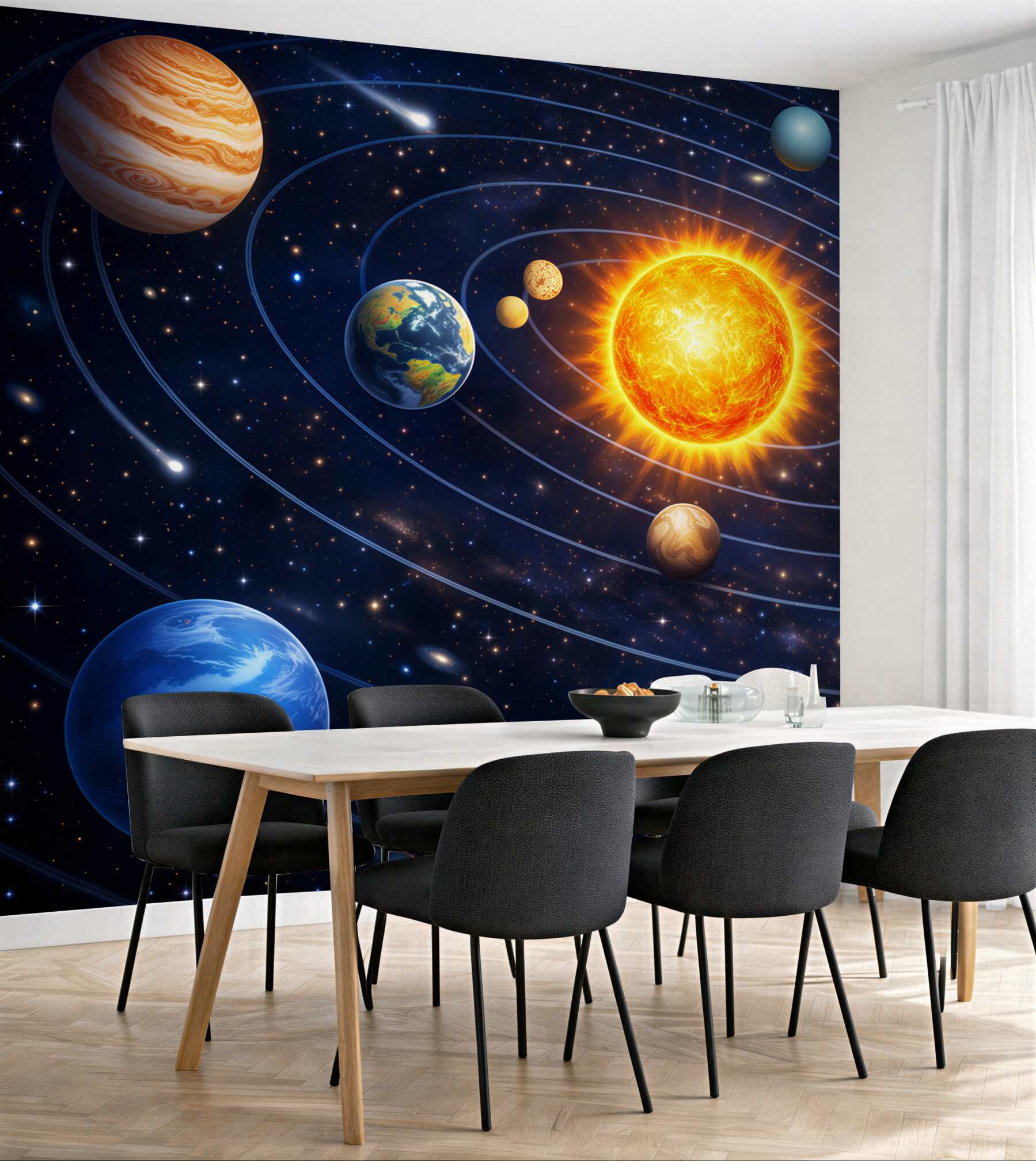 Fototapeta układ słoneczny z planetami i gwiazdami dla pokoju dziecka