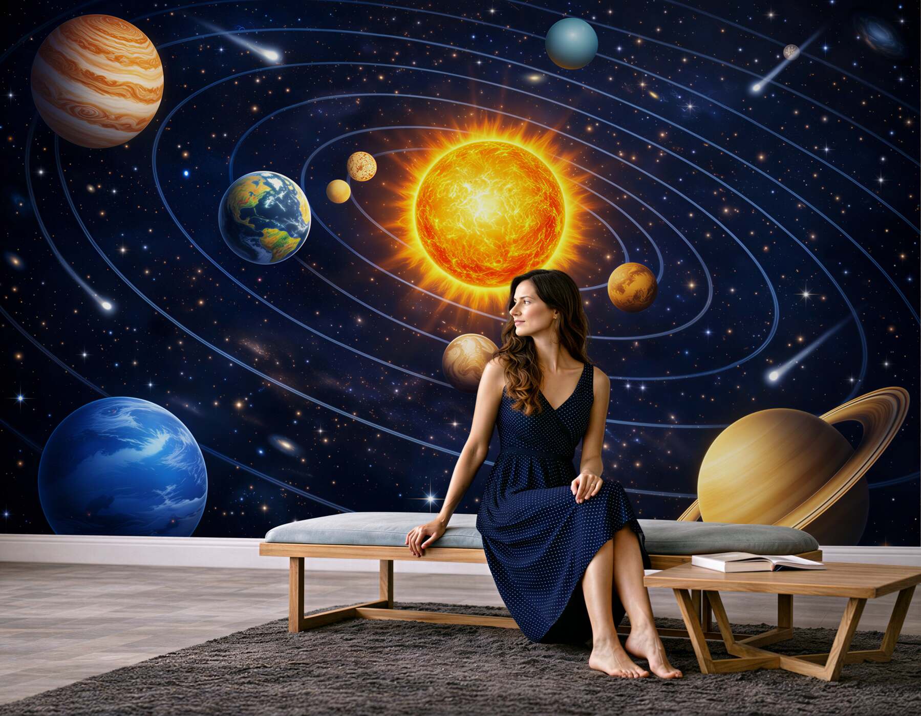 Fototapeta układ słoneczny z planetami i gwiazdami dla pokoju dziecka