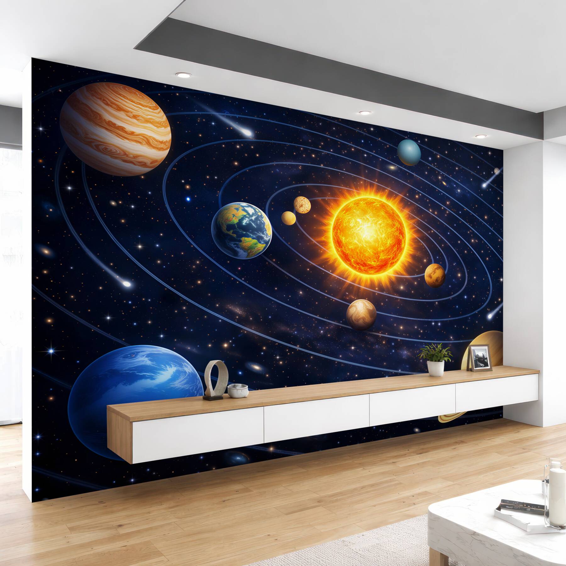 Fototapeta układ słoneczny z planetami i gwiazdami dla pokoju dziecka