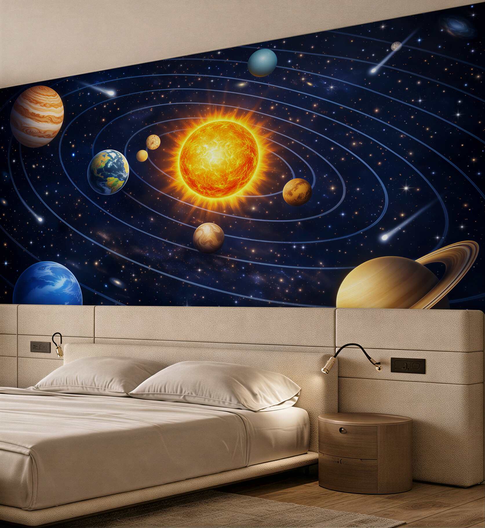 Fototapeta układ słoneczny z planetami i gwiazdami dla pokoju dziecka