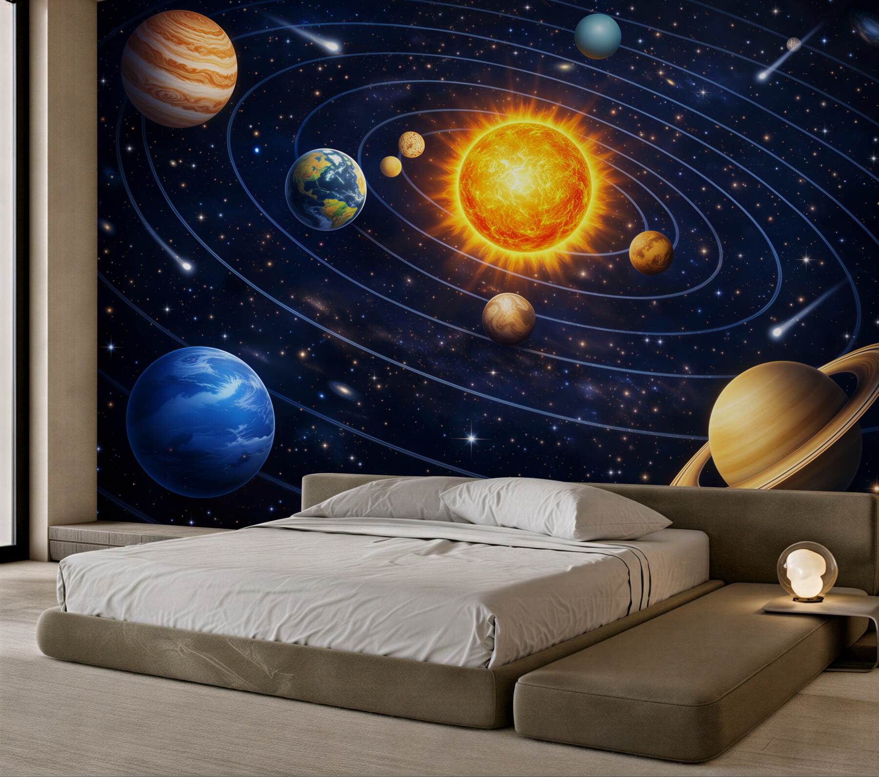 Fototapeta układ słoneczny z planetami i gwiazdami dla pokoju dziecka