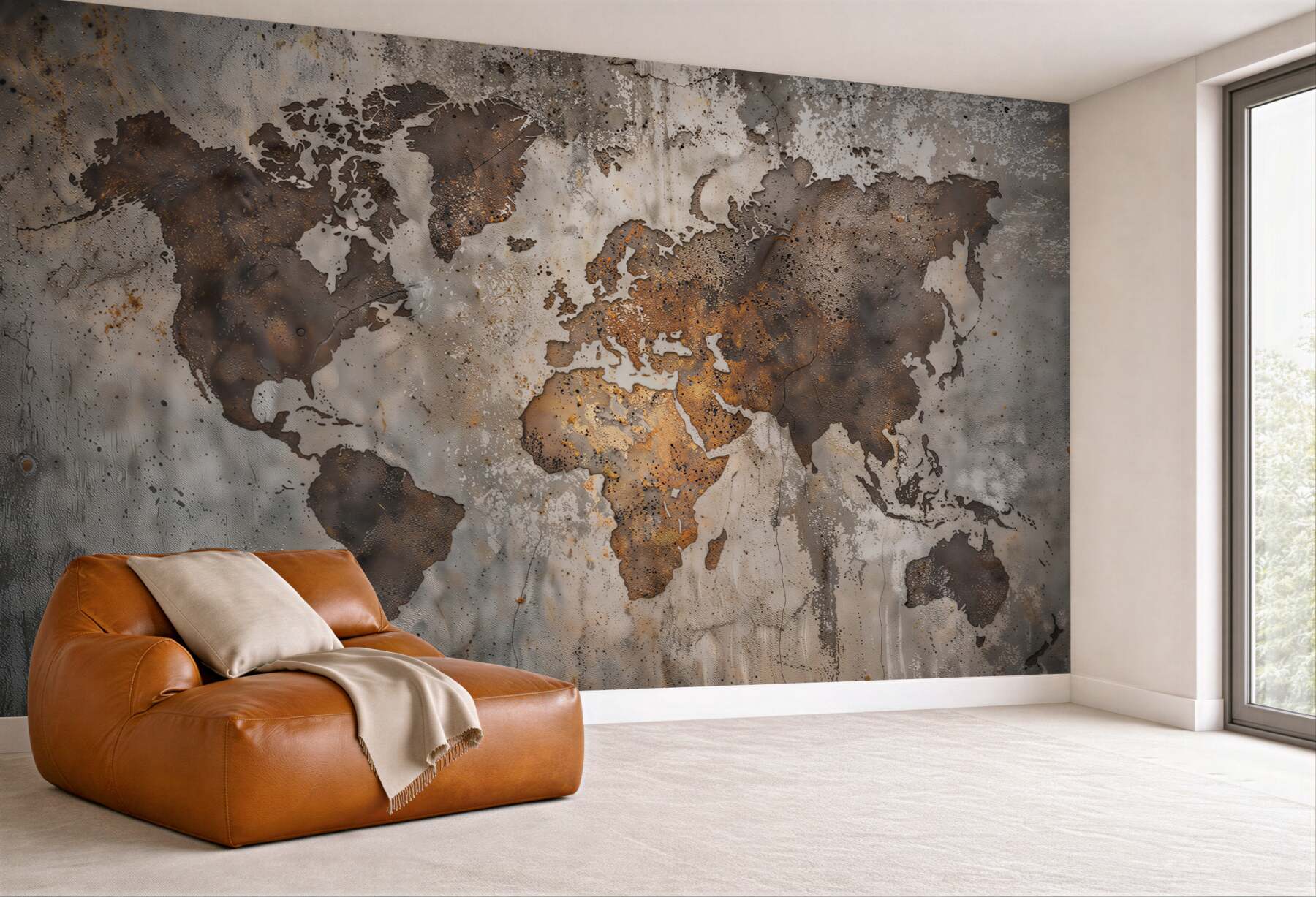 Fototapeta mapa świata w stylu industrialnym na бетонowej ścianie