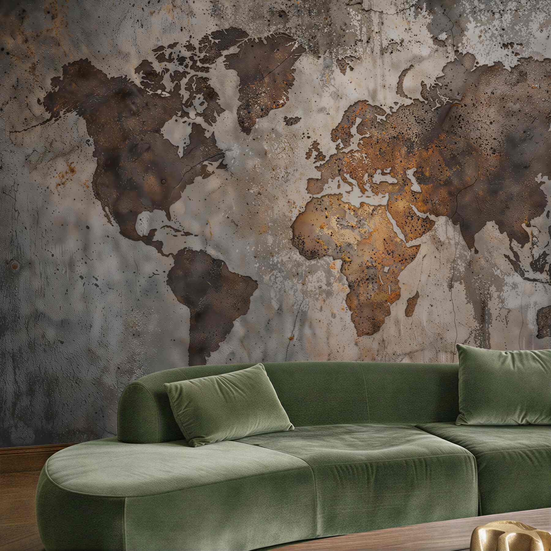 Fototapeta mapa świata w stylu industrialnym na бетонowej ścianie