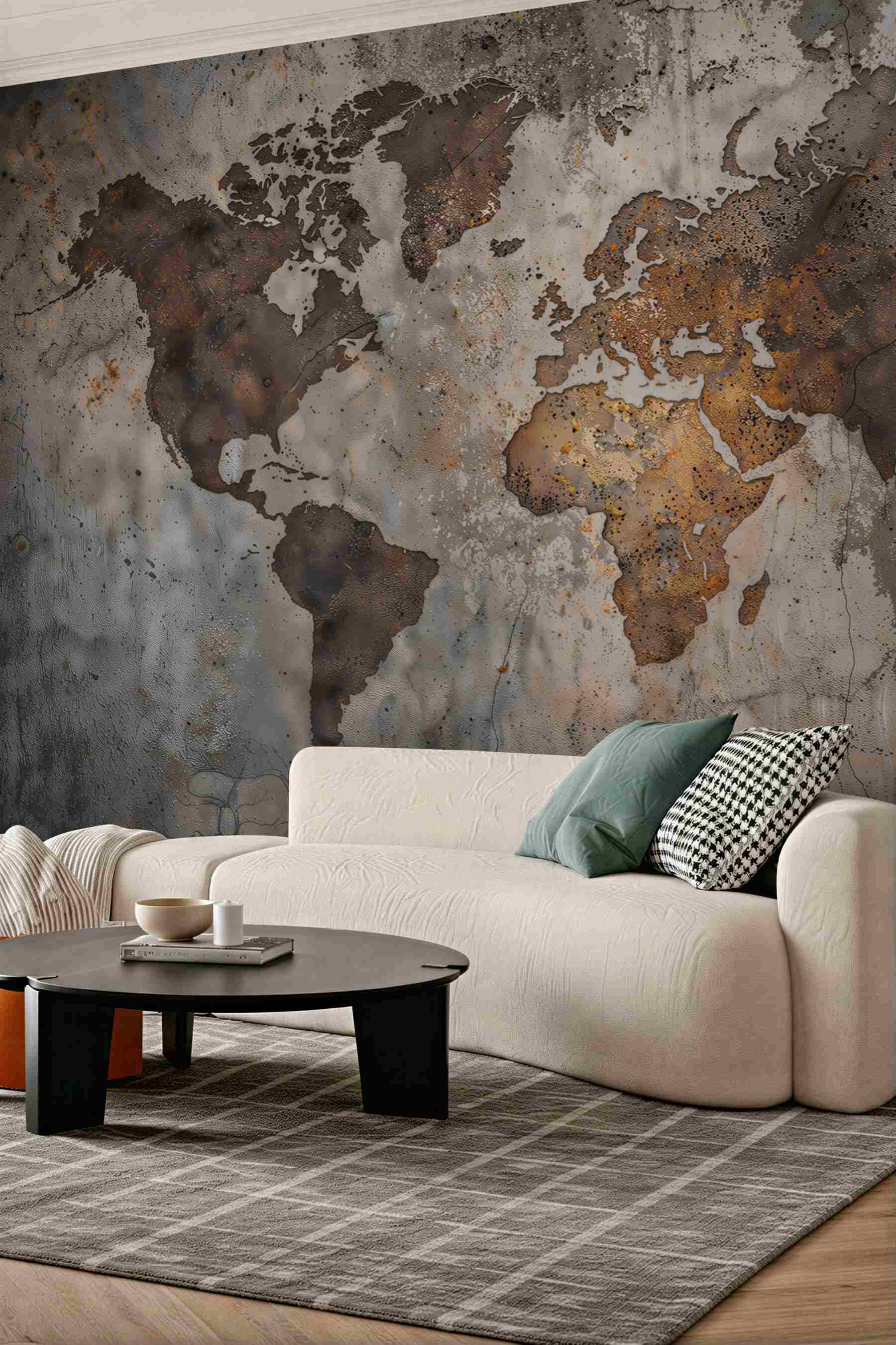 Fototapeta mapa świata w stylu industrialnym na бетонowej ścianie