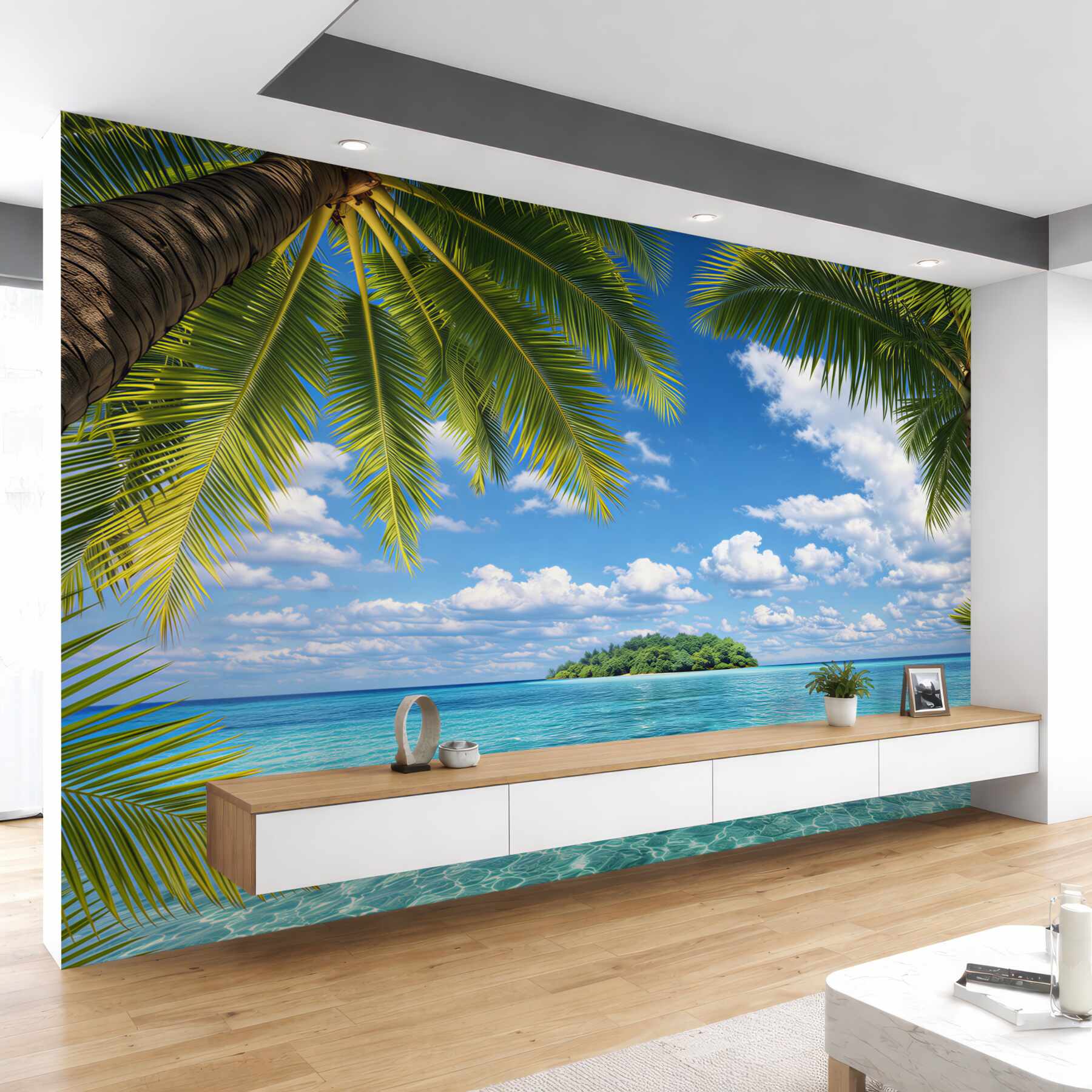 Fototapeta tropikalna plaża z palmami i turkusowym morzem