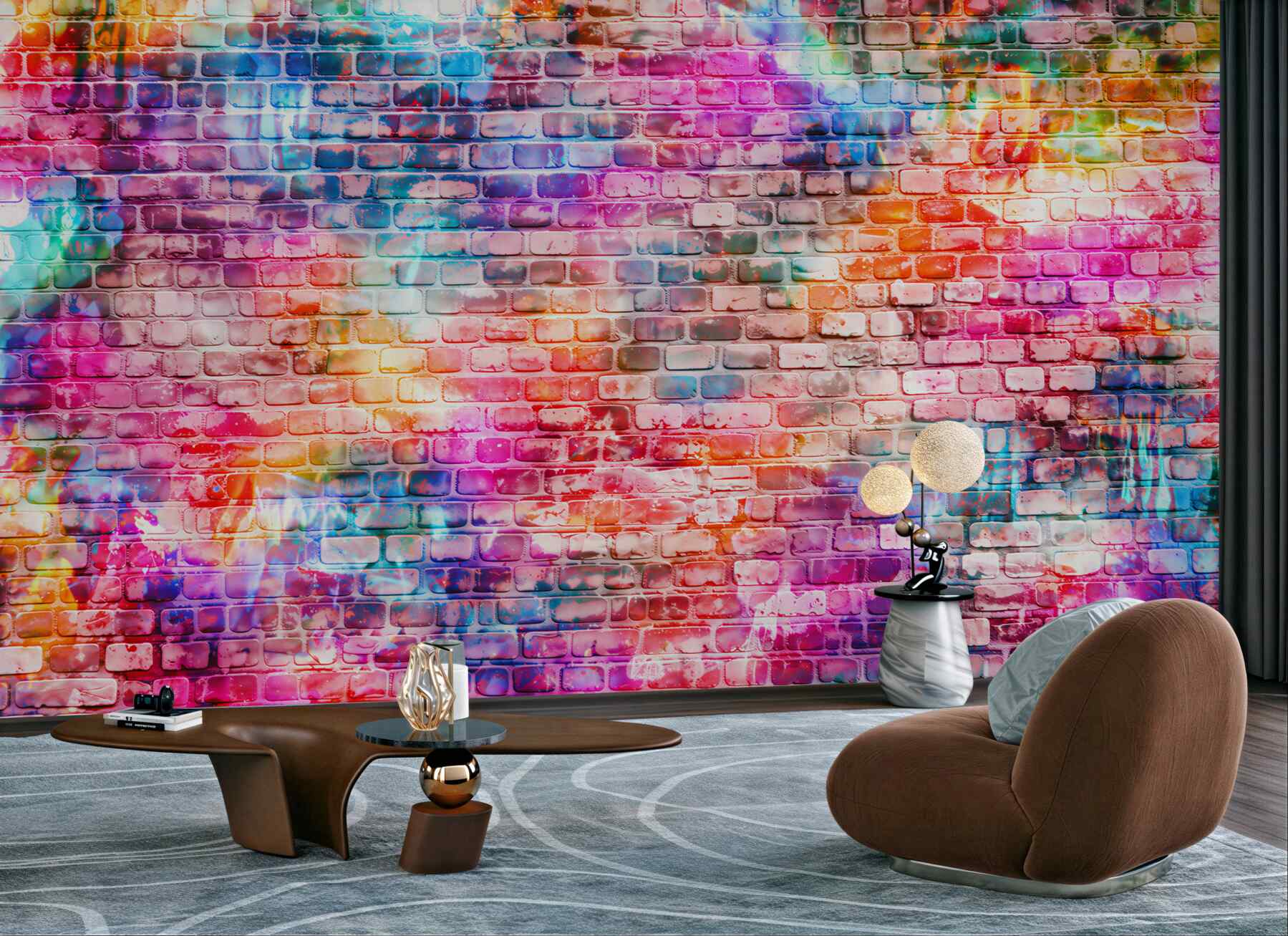 Fototapeta kolorowa ceglana ściana w stylu graffiti nowoczesna