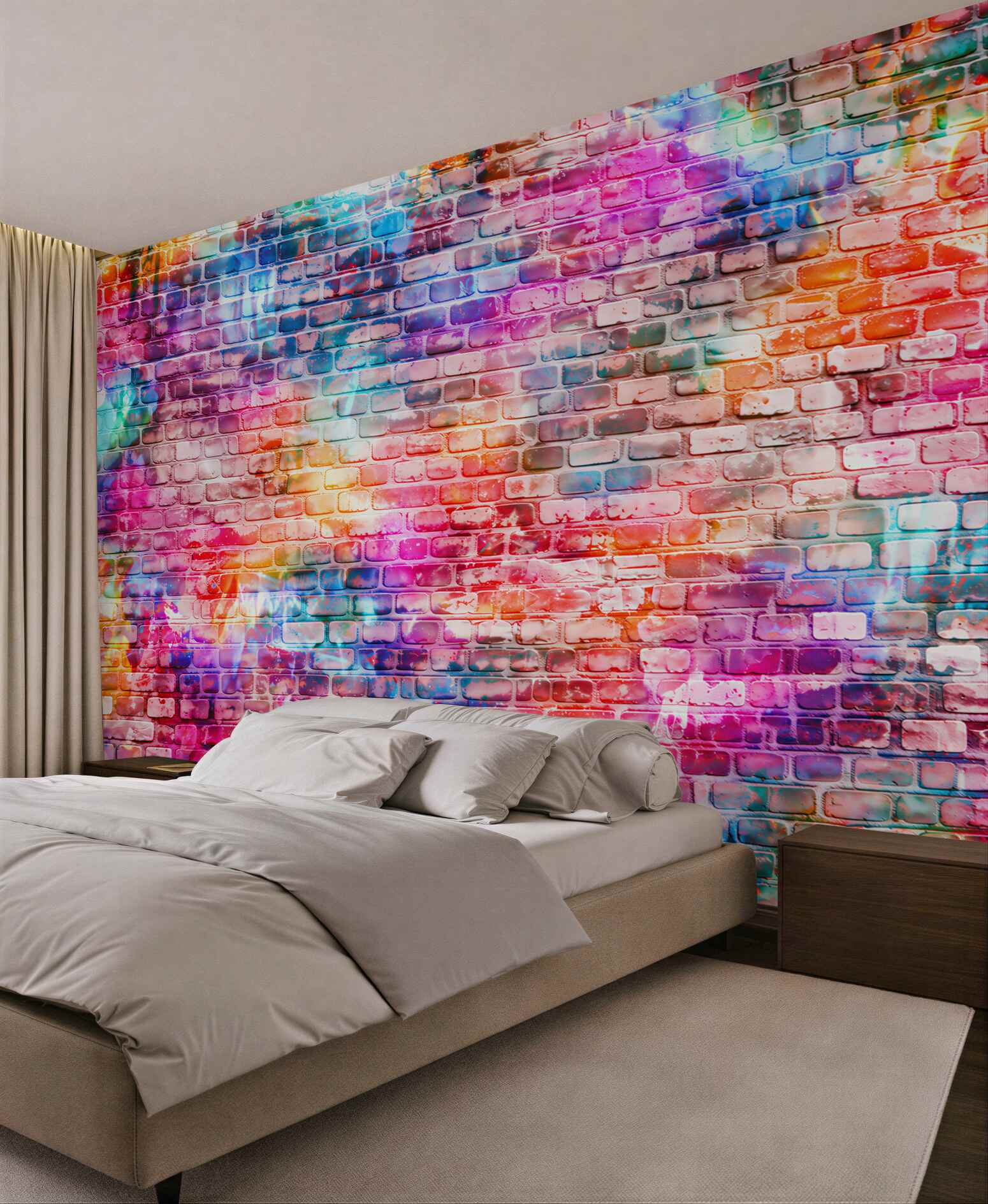 Fototapeta kolorowa ceglana ściana w stylu graffiti nowoczesna
