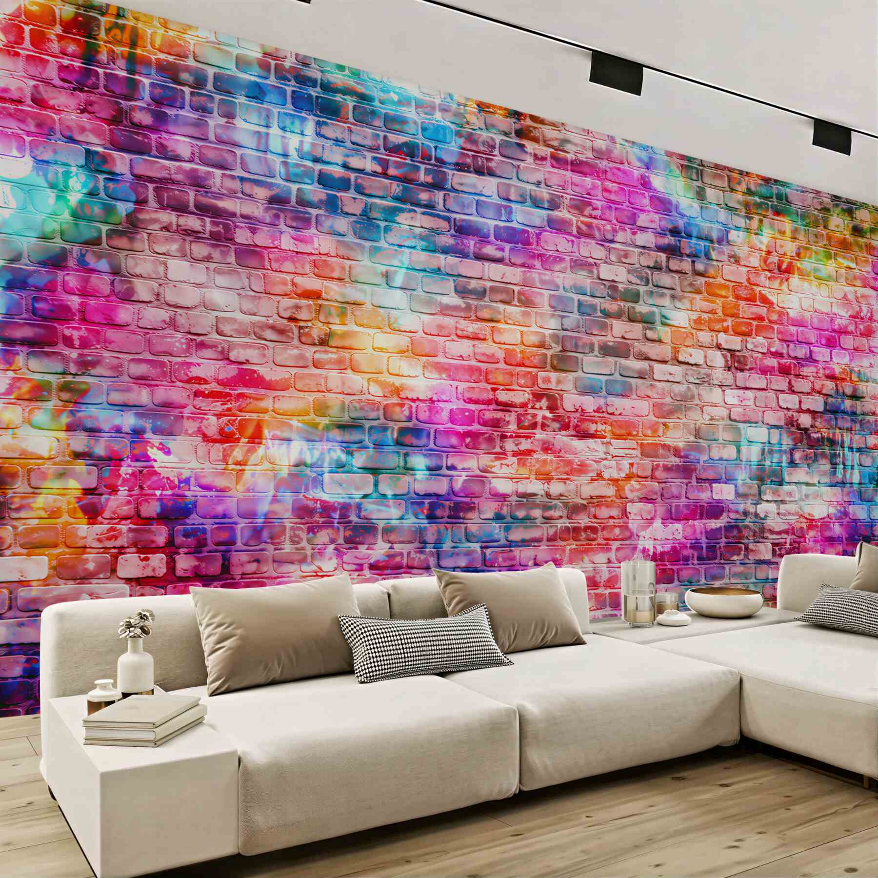 Fototapeta kolorowa ceglana ściana w stylu graffiti nowoczesna