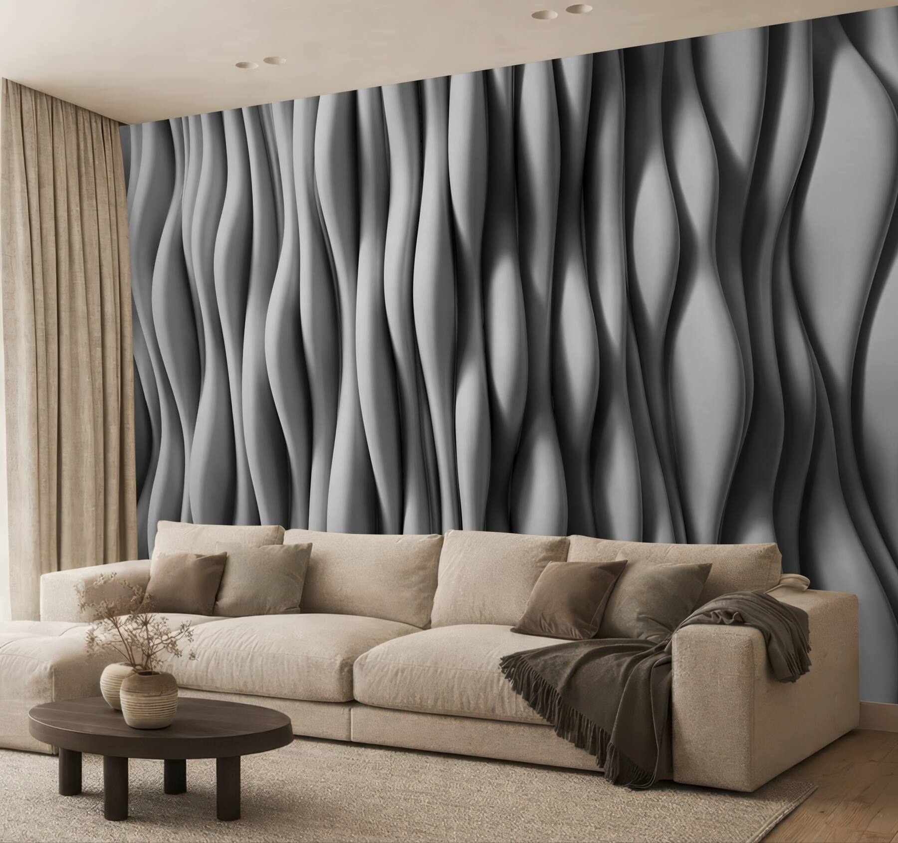 Fototapeta abstrakcyjne fale 3D szare nowoczesne do salonu