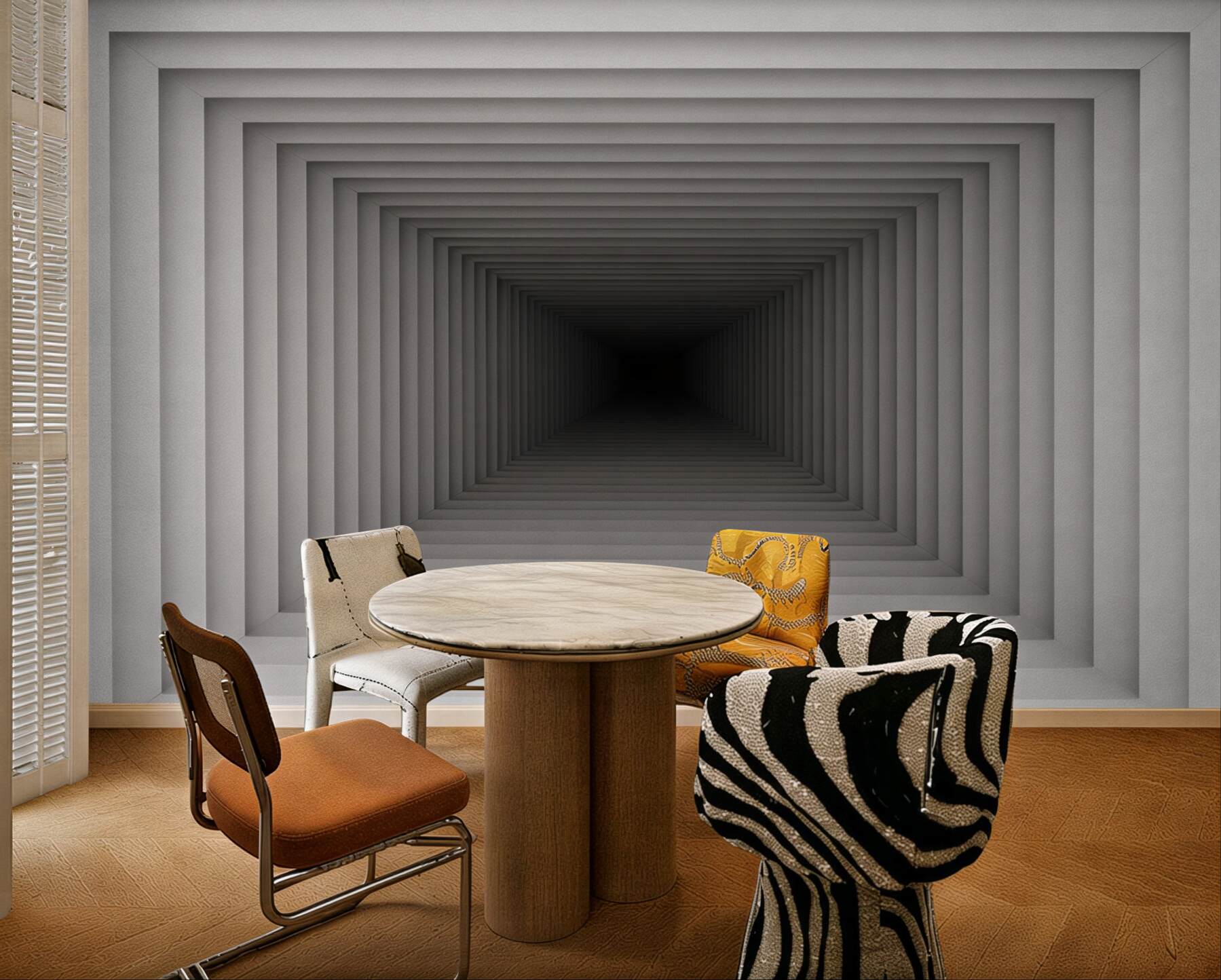 Fototapeta tunel geometryczny 3D szary nowoczesna iluzja głębi