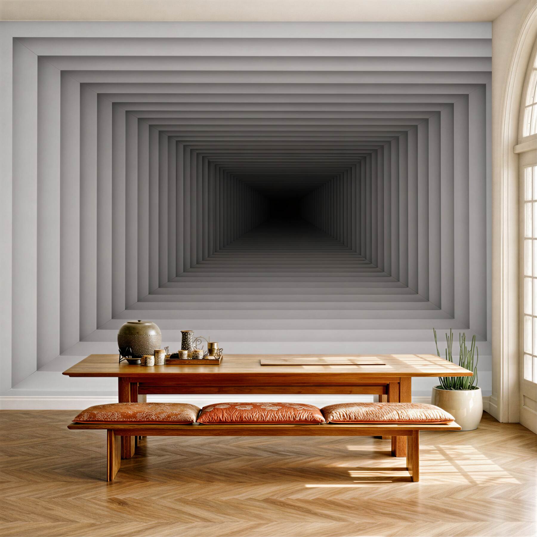 Fototapeta tunel geometryczny 3D szary nowoczesna iluzja głębi