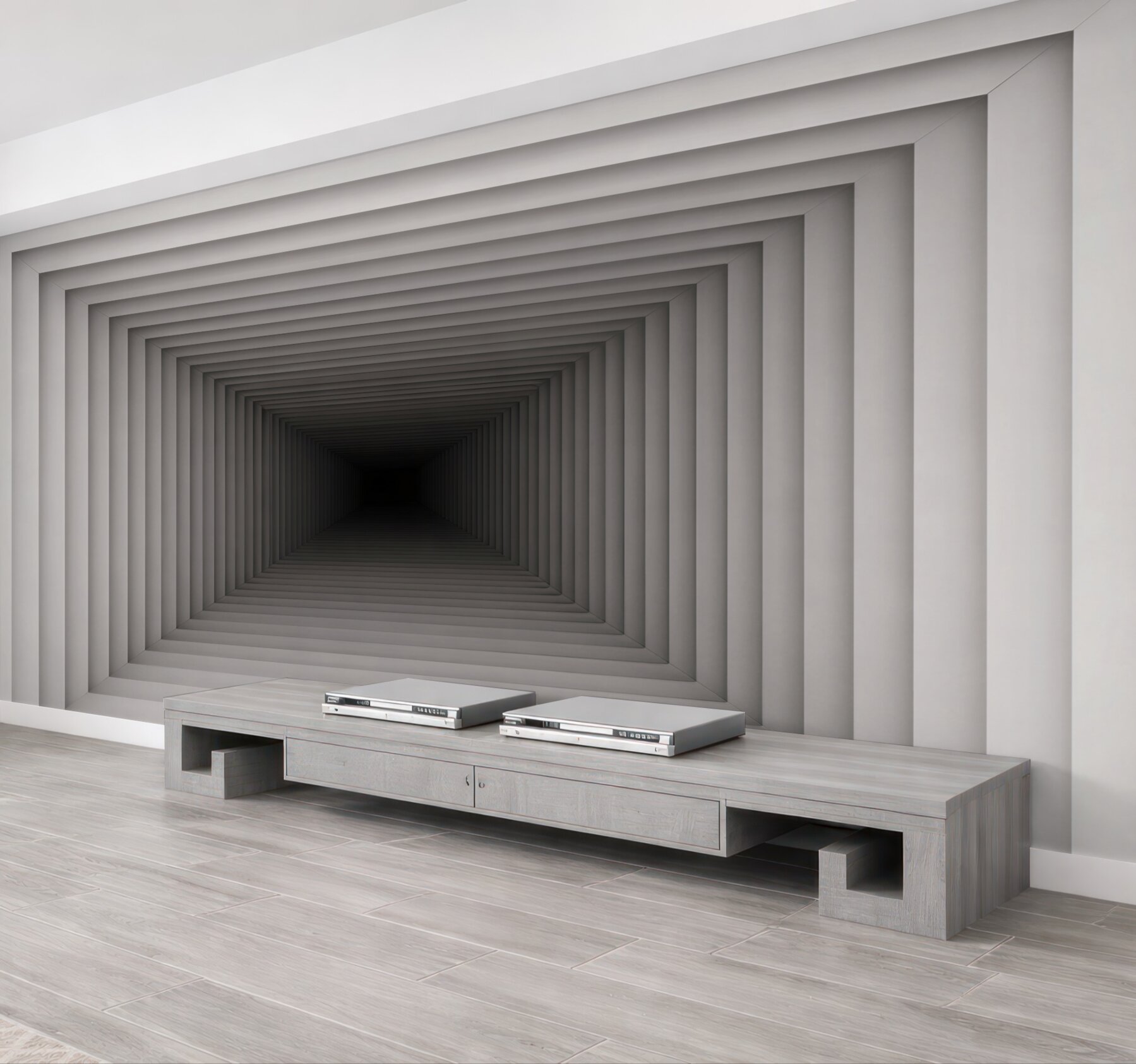 Fototapeta tunel geometryczny 3D szary nowoczesna iluzja głębi