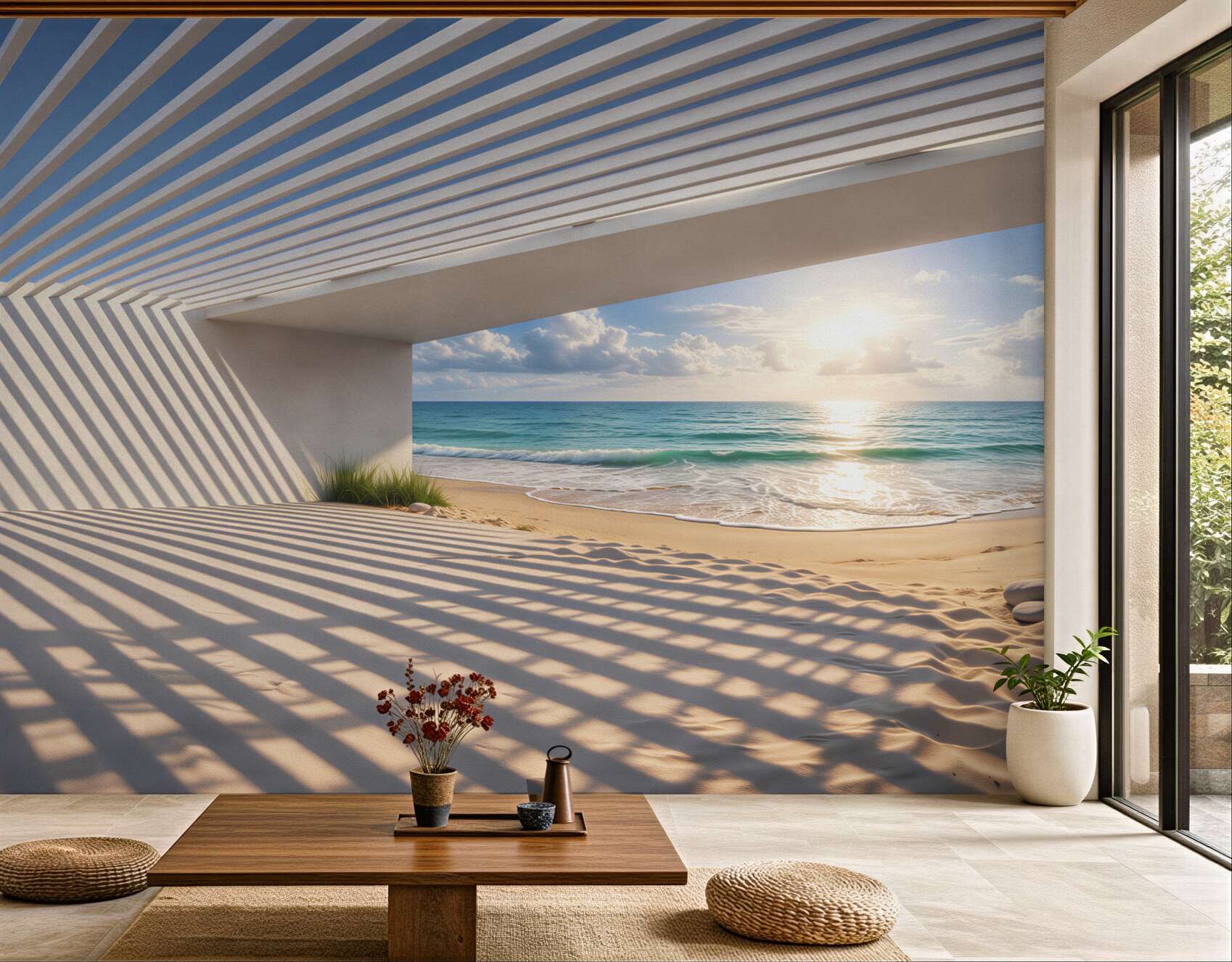 Fototapeta nowoczesny taras z widokiem na plażę i morze