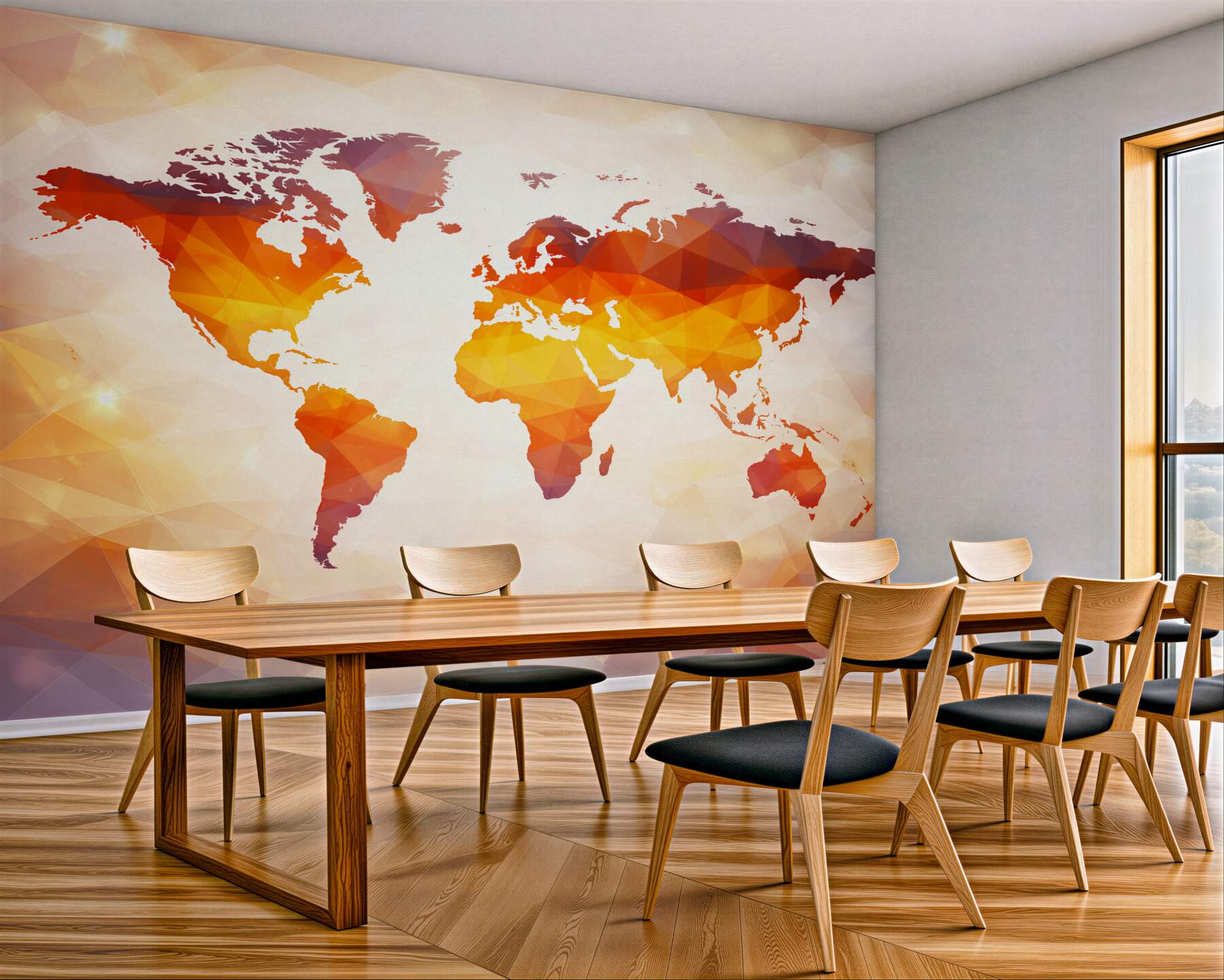 Fototapeta mapa świata geometryczna w ciepłych pomarańczowych barwach